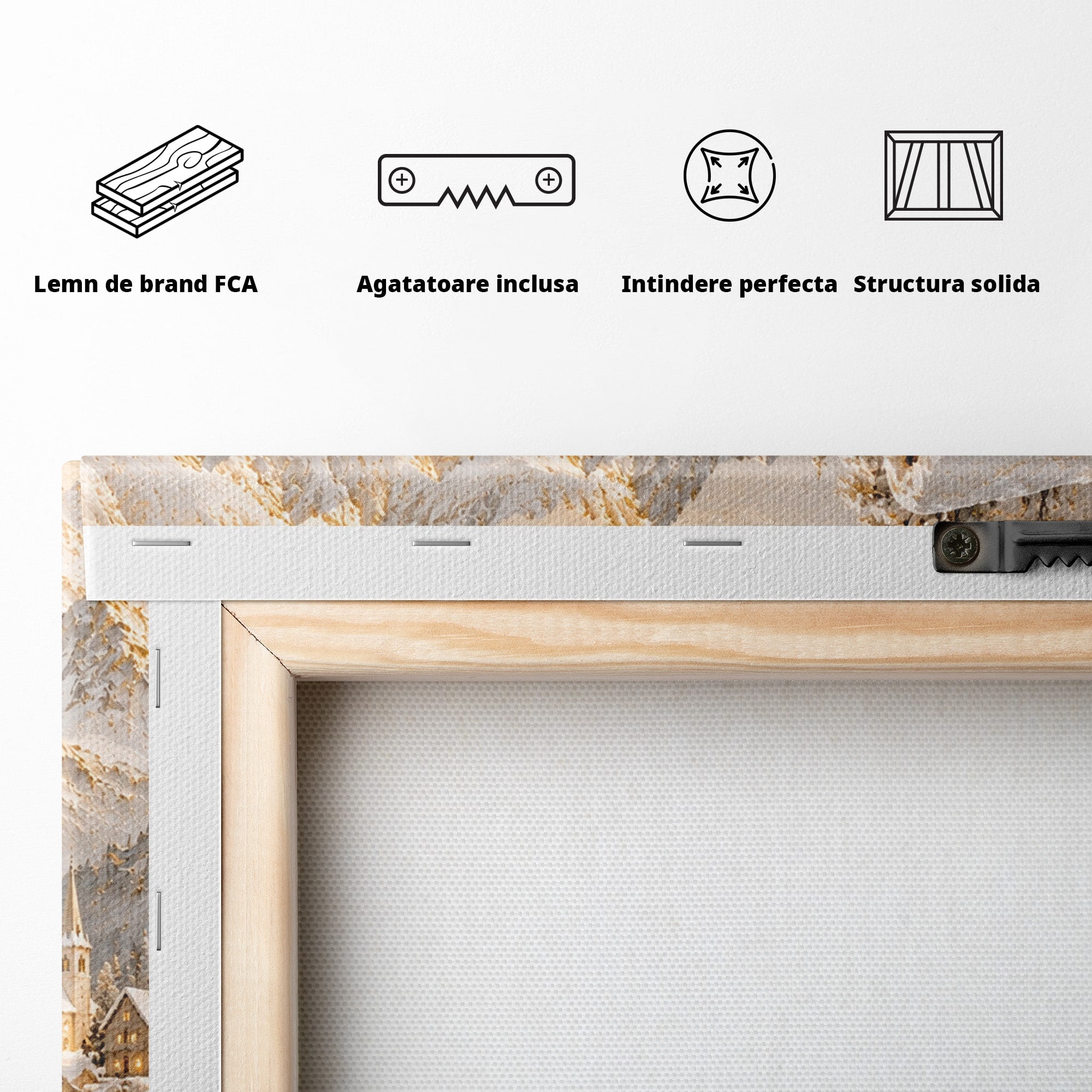 Tablou Canvas Premium LuxCanva® PI1417, Refugiu Montan, Cabana, Iarna, Munti, Peisaj, Zapada, Culori Vibrante, Living, Dormitor