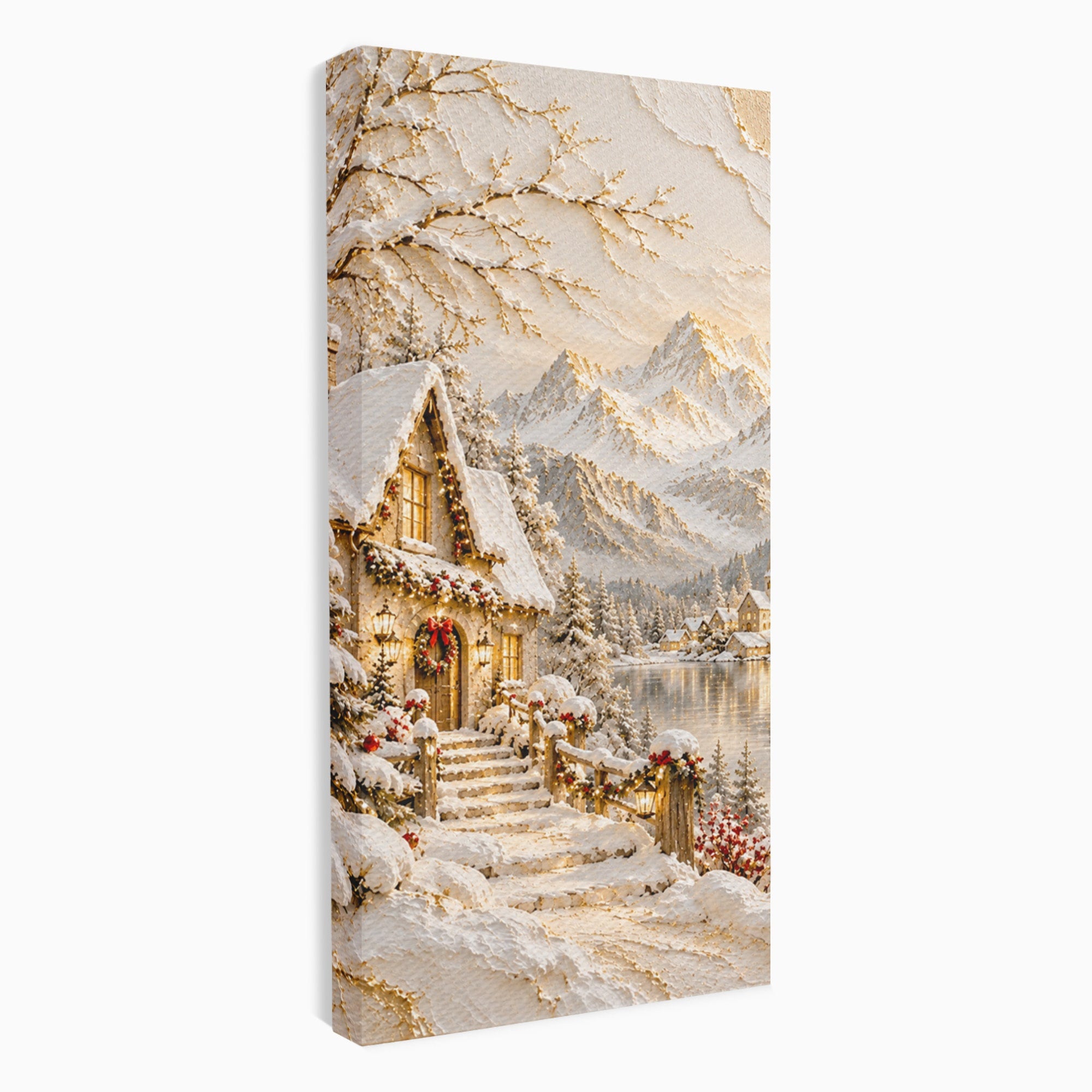 Tablou Canvas Premium LuxCanva® PI1417, Refugiu Montan, Cabana, Iarna, Munti, Peisaj, Zapada, Culori Vibrante, Living, Dormitor