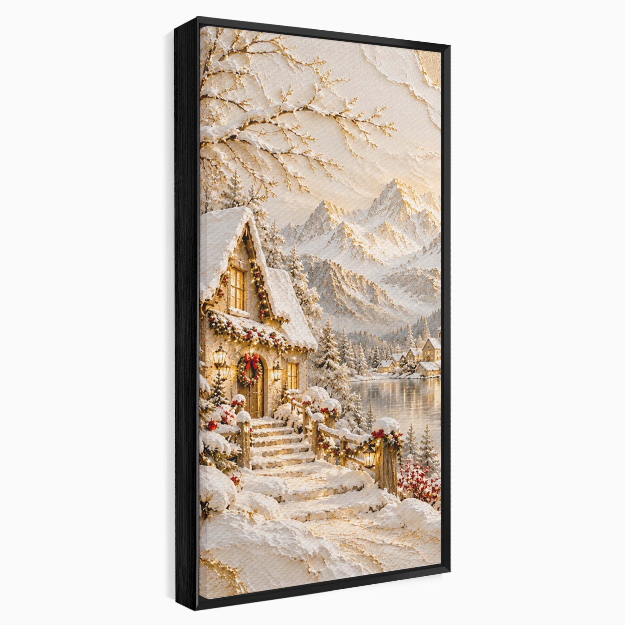 Tablou Canvas Premium LuxCanva® PI1417, Refugiu Montan, Cabana, Iarna, Munti, Peisaj, Zapada, Culori Vibrante, Living, Dormitor