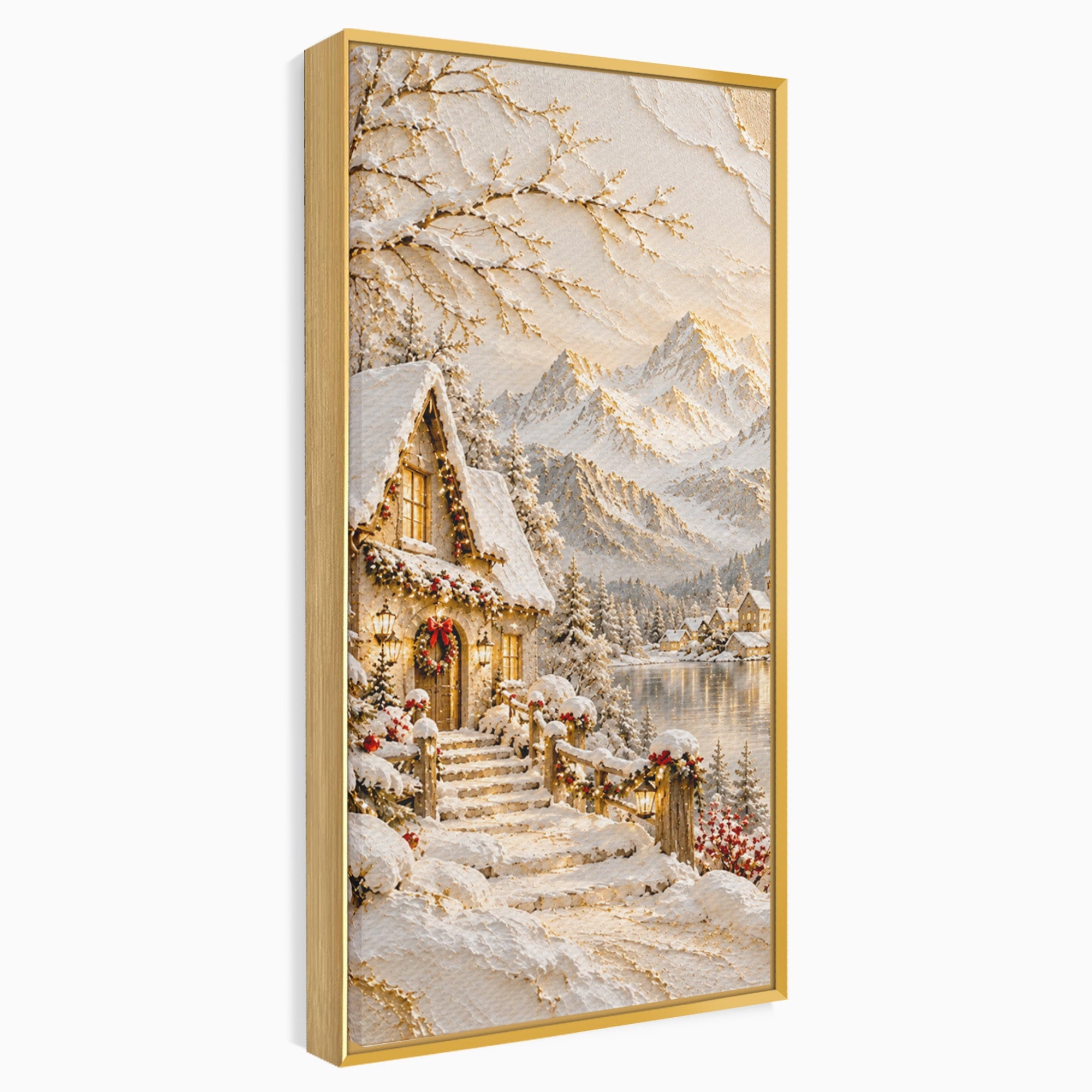 Tablou Canvas Premium LuxCanva® PI1417, Refugiu Montan, Cabana, Iarna, Munti, Peisaj, Zapada, Culori Vibrante, Living, Dormitor