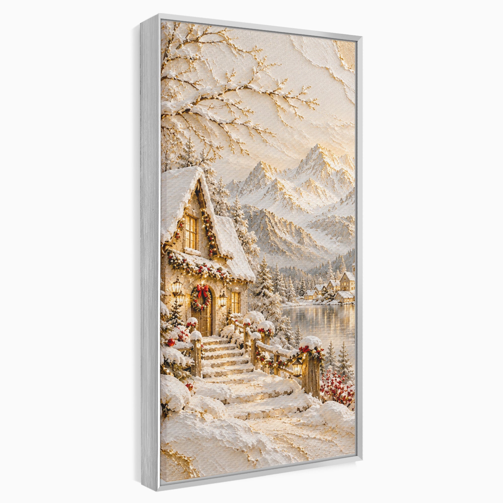 Tablou Canvas Premium LuxCanva® PI1417, Refugiu Montan, Cabana, Iarna, Munti, Peisaj, Zapada, Culori Vibrante, Living, Dormitor