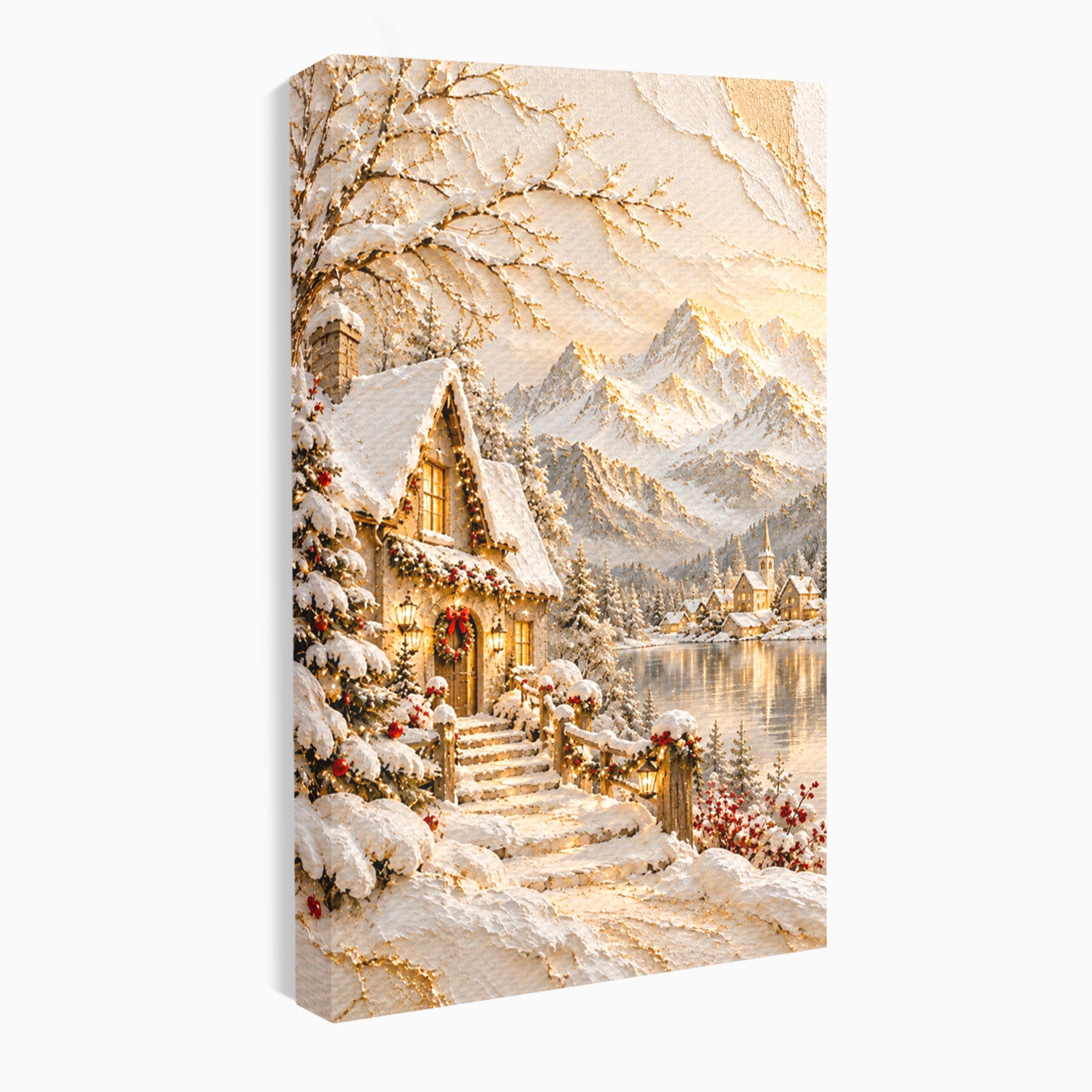 Tablou Canvas Premium LuxCanva® PI1417, Refugiu Montan, Cabana, Iarna, Munti, Peisaj, Zapada, Culori Vibrante, Living, Dormitor