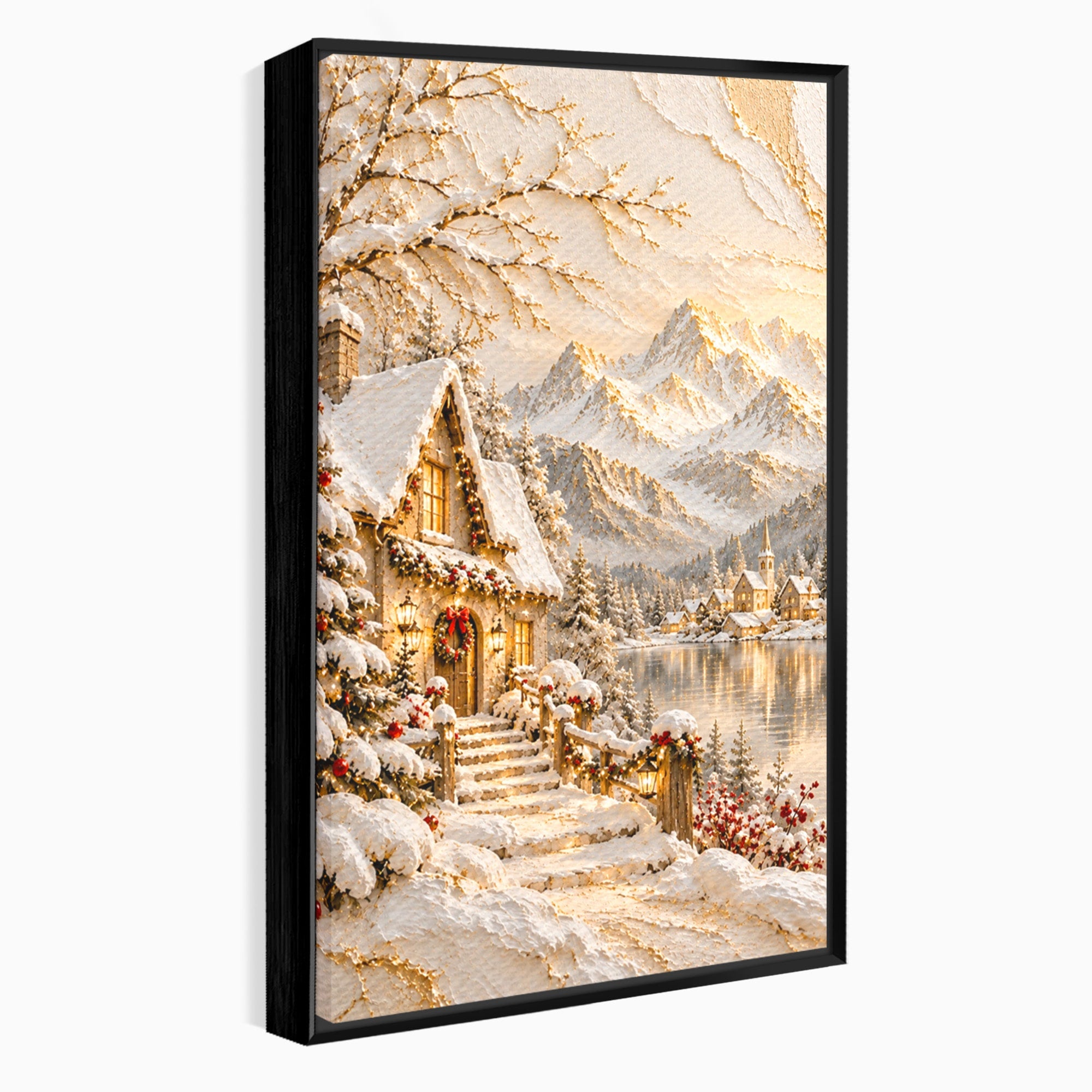 Tablou Canvas Premium LuxCanva® PI1417, Refugiu Montan, Cabana, Iarna, Munti, Peisaj, Zapada, Culori Vibrante, Living, Dormitor