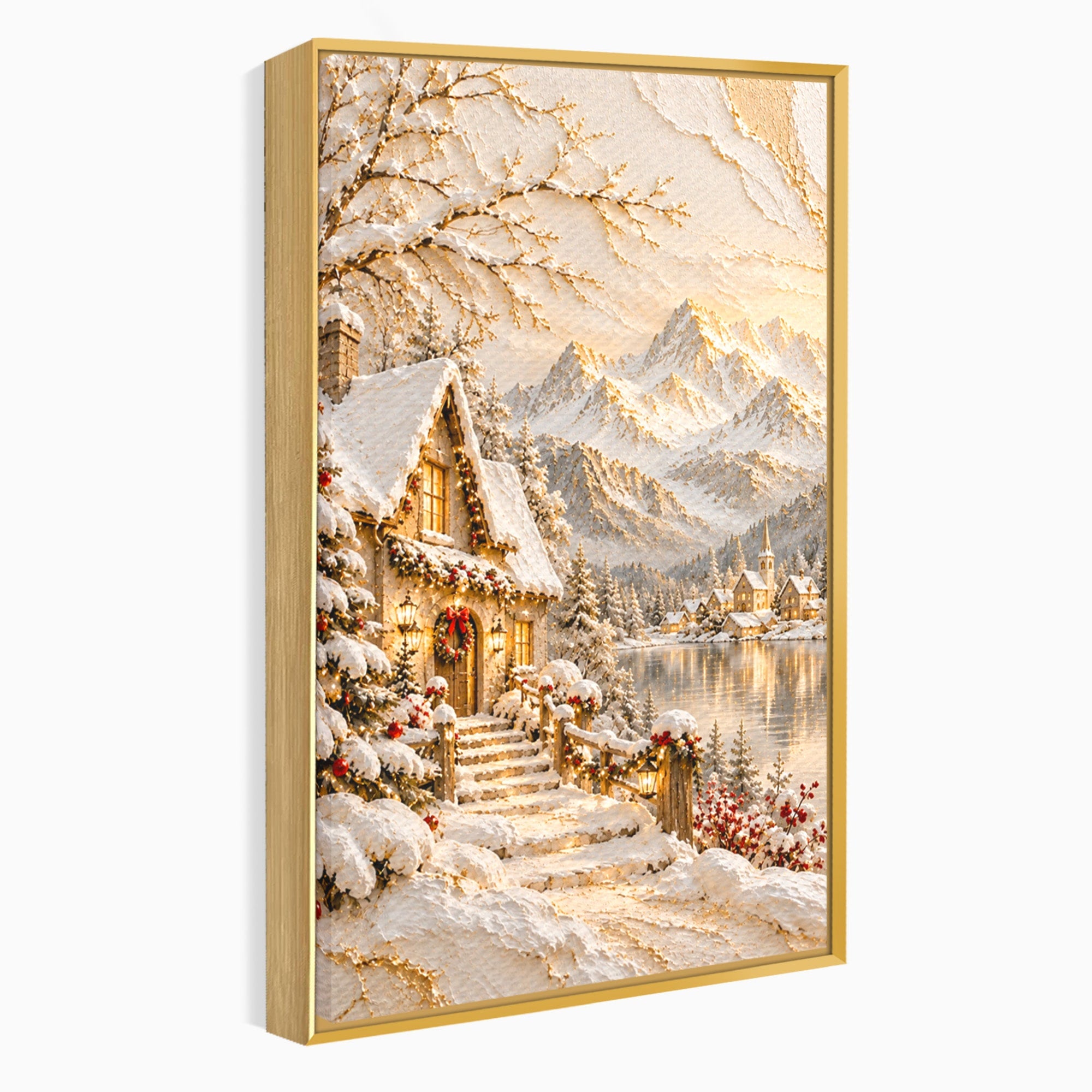 Tablou Canvas Premium LuxCanva® PI1417, Refugiu Montan, Cabana, Iarna, Munti, Peisaj, Zapada, Culori Vibrante, Living, Dormitor
