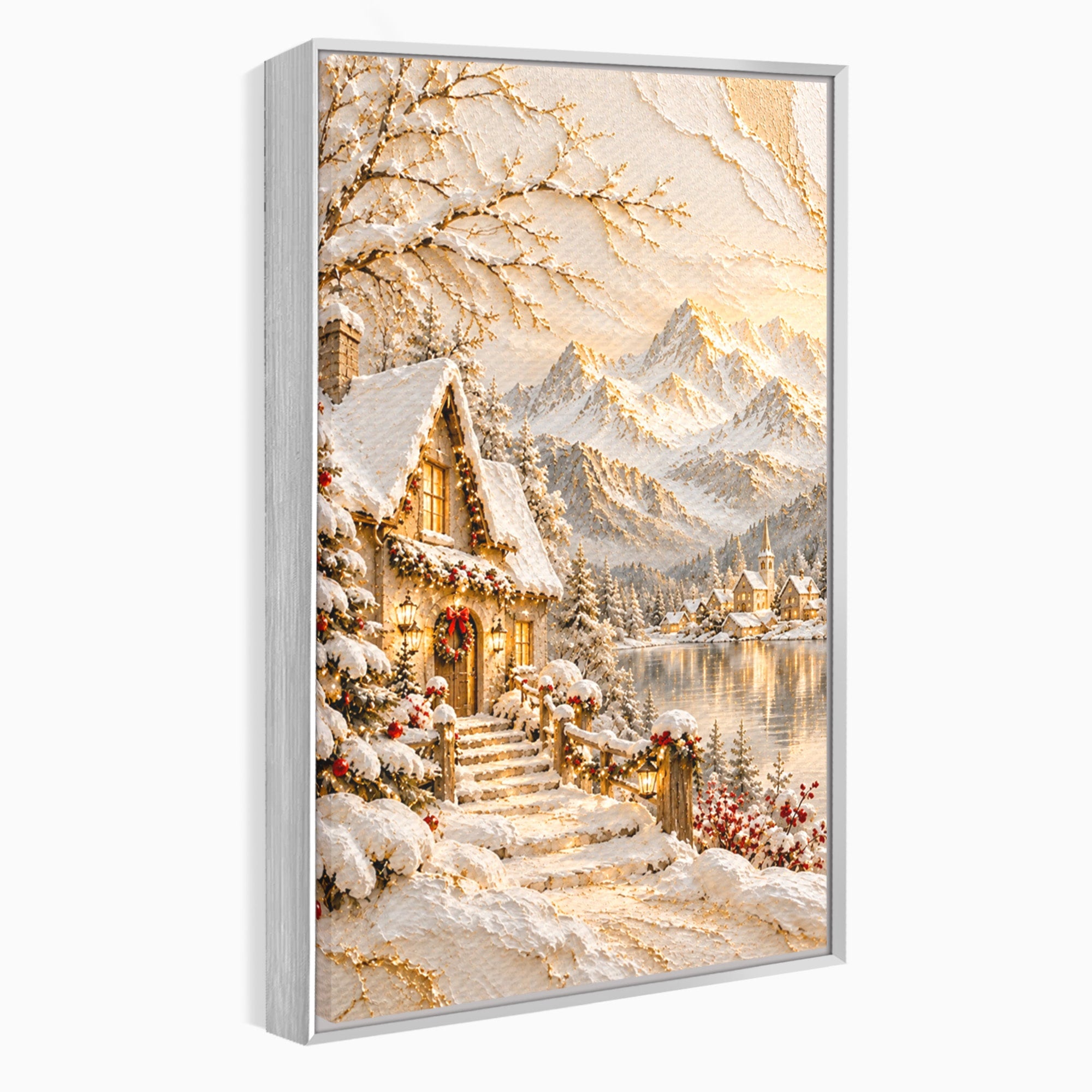 Tablou Canvas Premium LuxCanva® PI1417, Refugiu Montan, Cabana, Iarna, Munti, Peisaj, Zapada, Culori Vibrante, Living, Dormitor