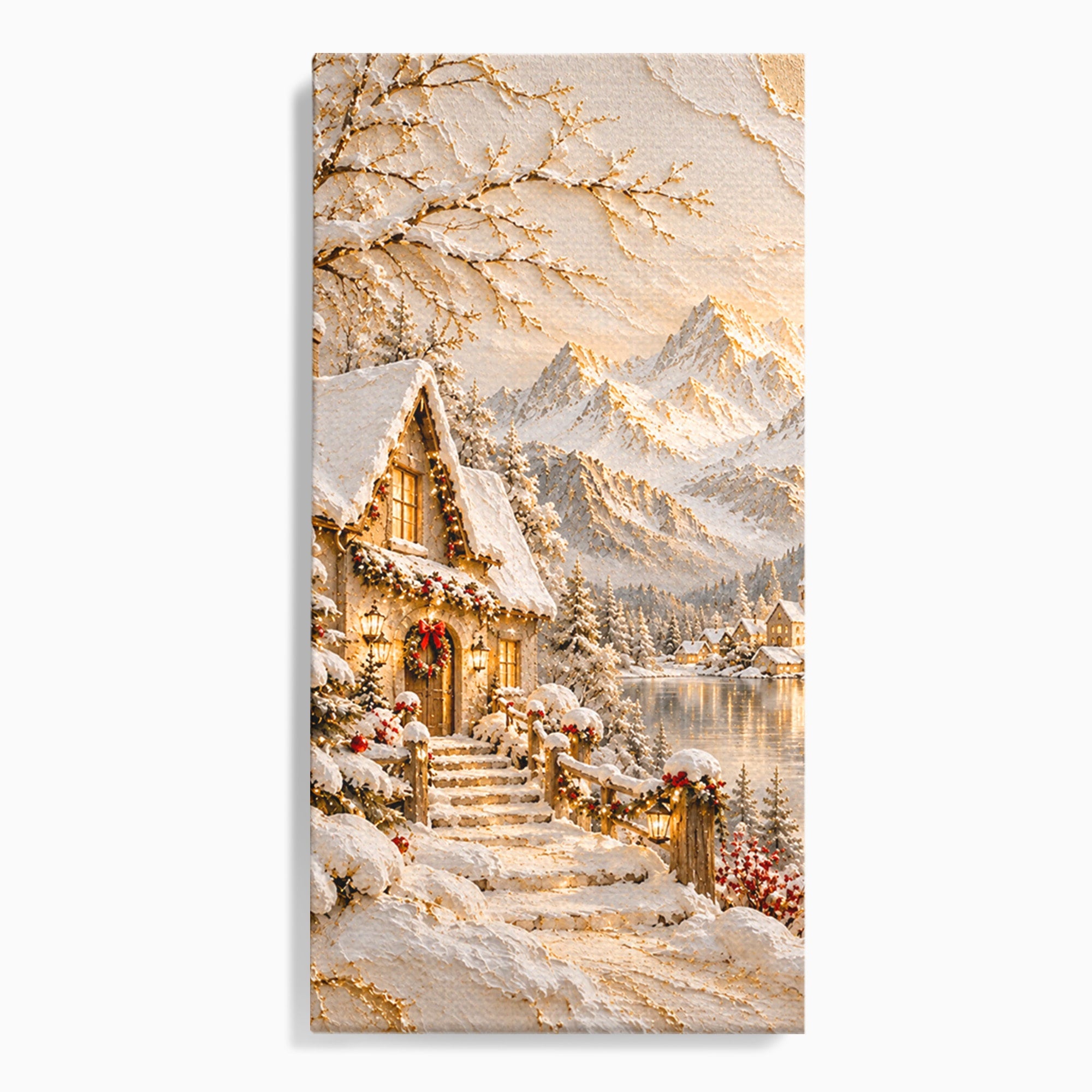 Tablou Canvas Premium LuxCanva® PI1417, Refugiu Montan, Cabana, Iarna, Munti, Peisaj, Zapada, Culori Vibrante, Living, Dormitor