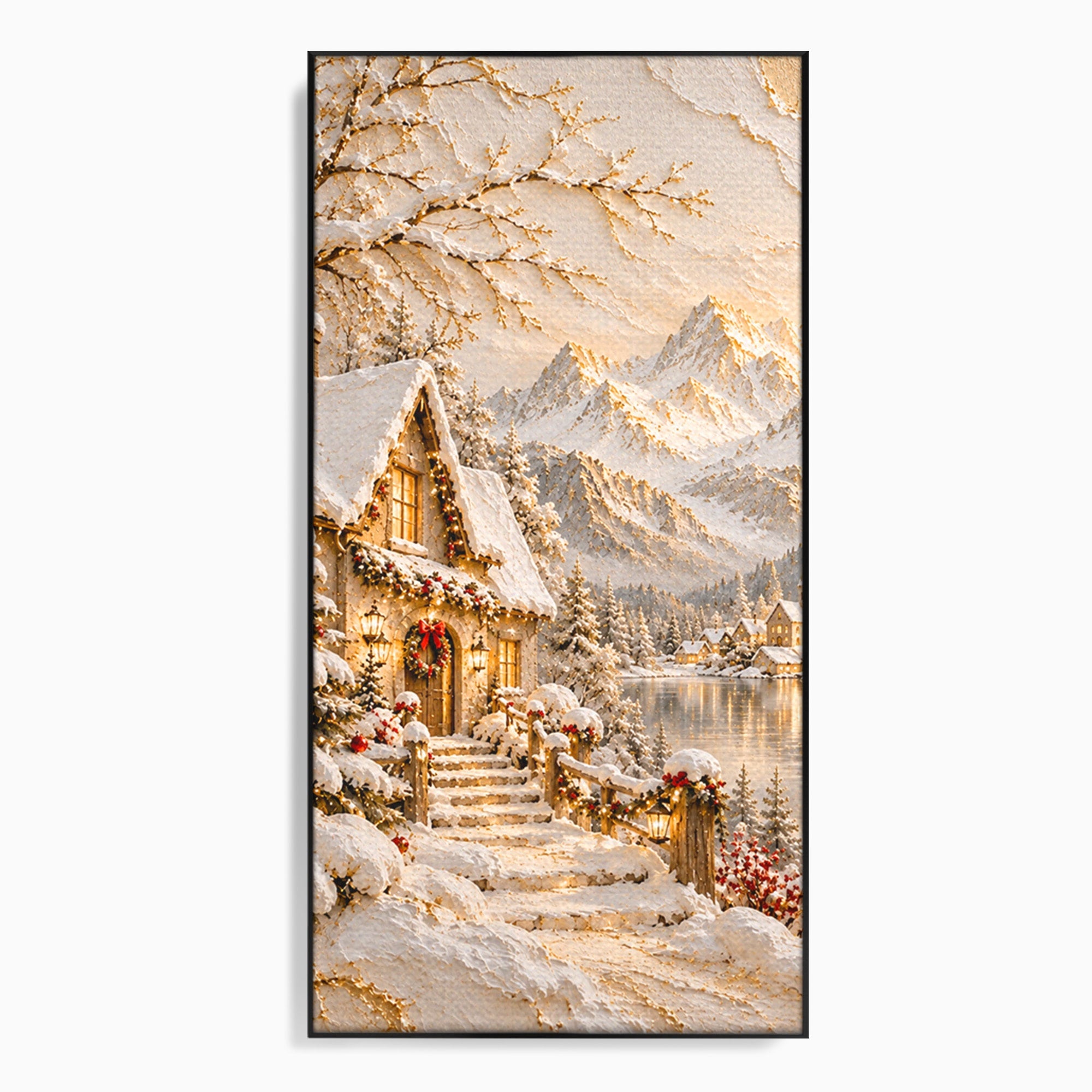 Tablou Canvas Premium LuxCanva® PI1417, Refugiu Montan, Cabana, Iarna, Munti, Peisaj, Zapada, Culori Vibrante, Living, Dormitor
