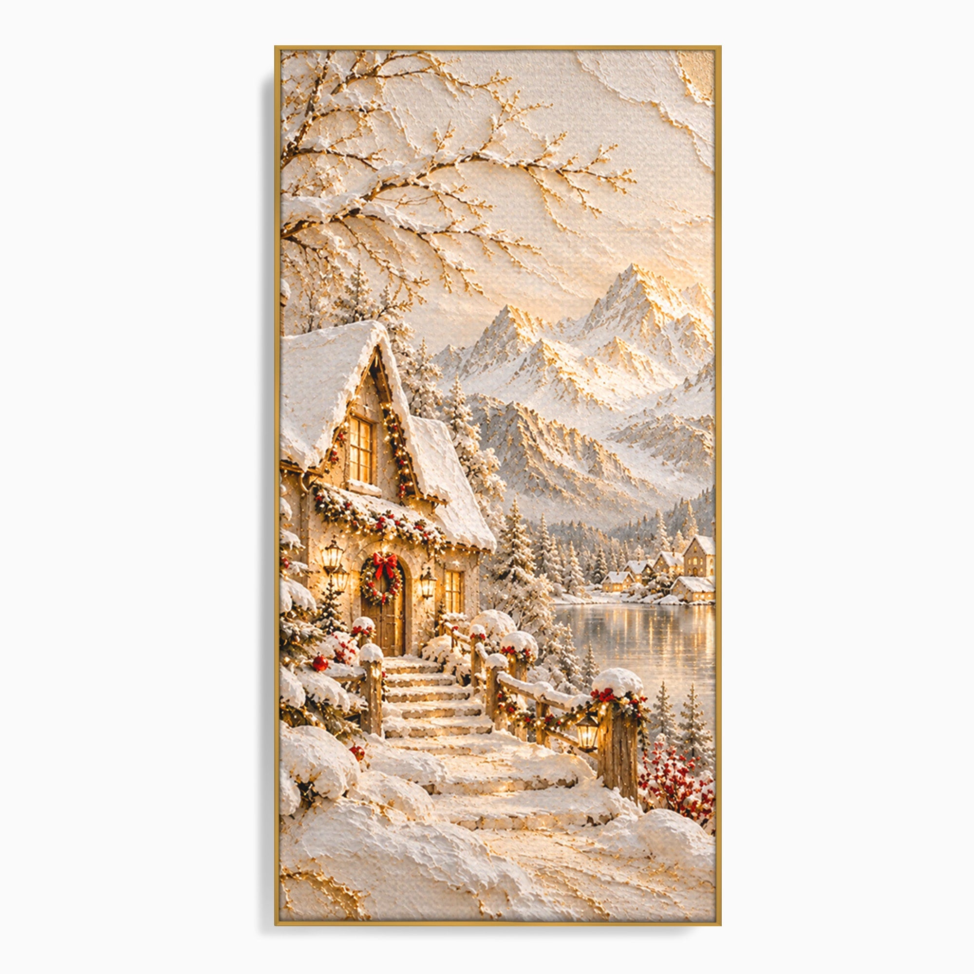 Tablou Canvas Premium LuxCanva® PI1417, Refugiu Montan, Cabana, Iarna, Munti, Peisaj, Zapada, Culori Vibrante, Living, Dormitor