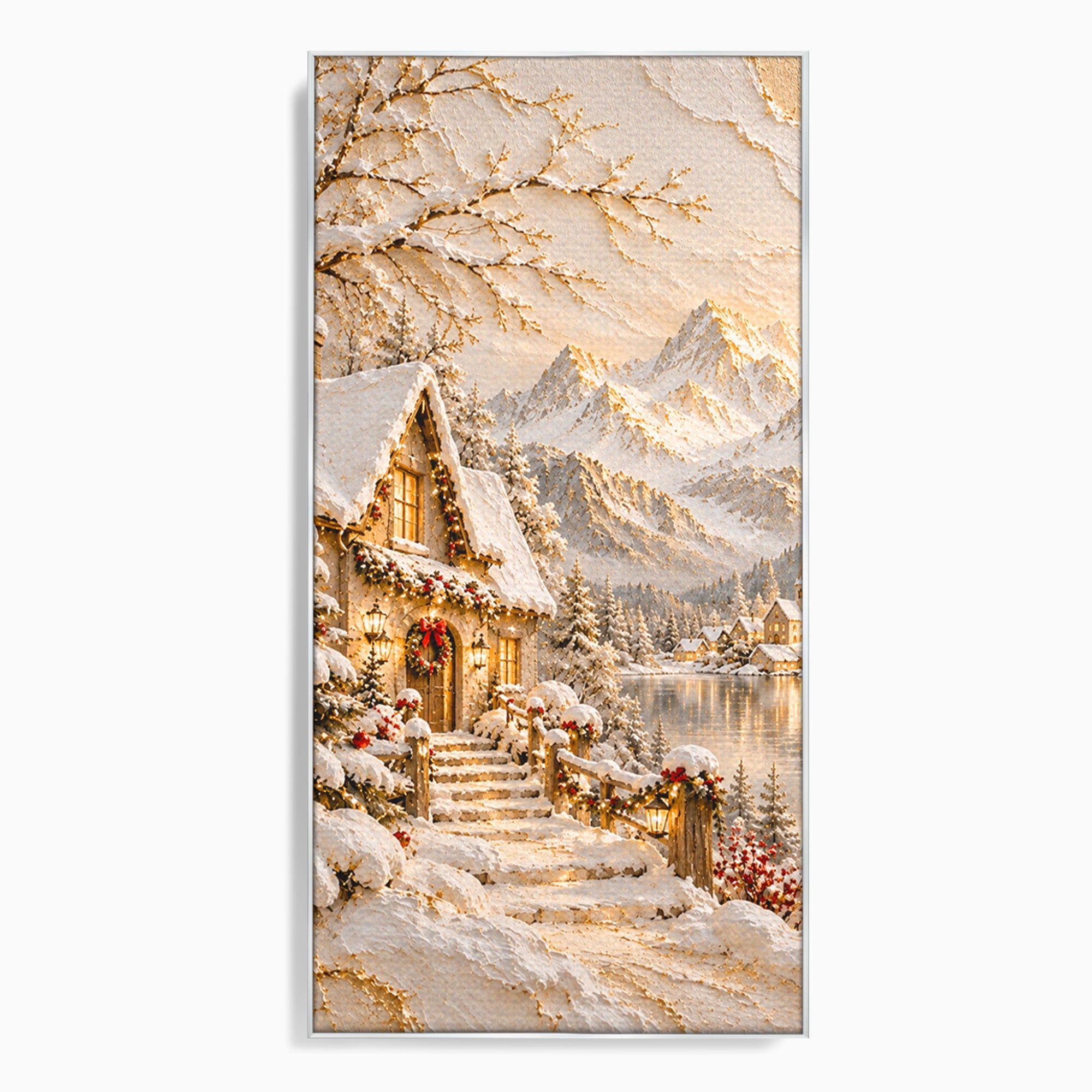 Tablou Canvas Premium LuxCanva® PI1417, Refugiu Montan, Cabana, Iarna, Munti, Peisaj, Zapada, Culori Vibrante, Living, Dormitor