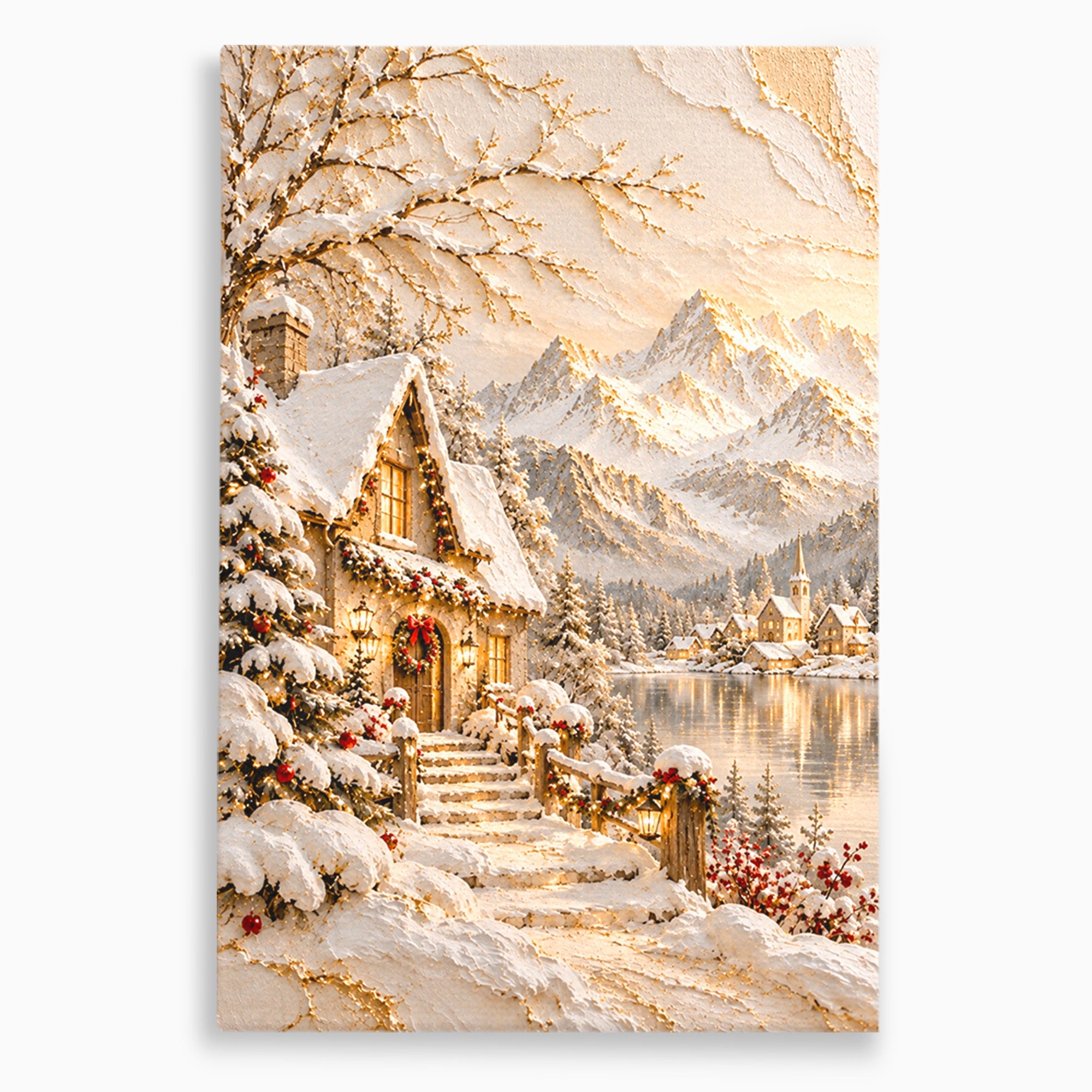 Tablou Canvas Premium LuxCanva® PI1417, Refugiu Montan, Cabana, Iarna, Munti, Peisaj, Zapada, Culori Vibrante, Living, Dormitor