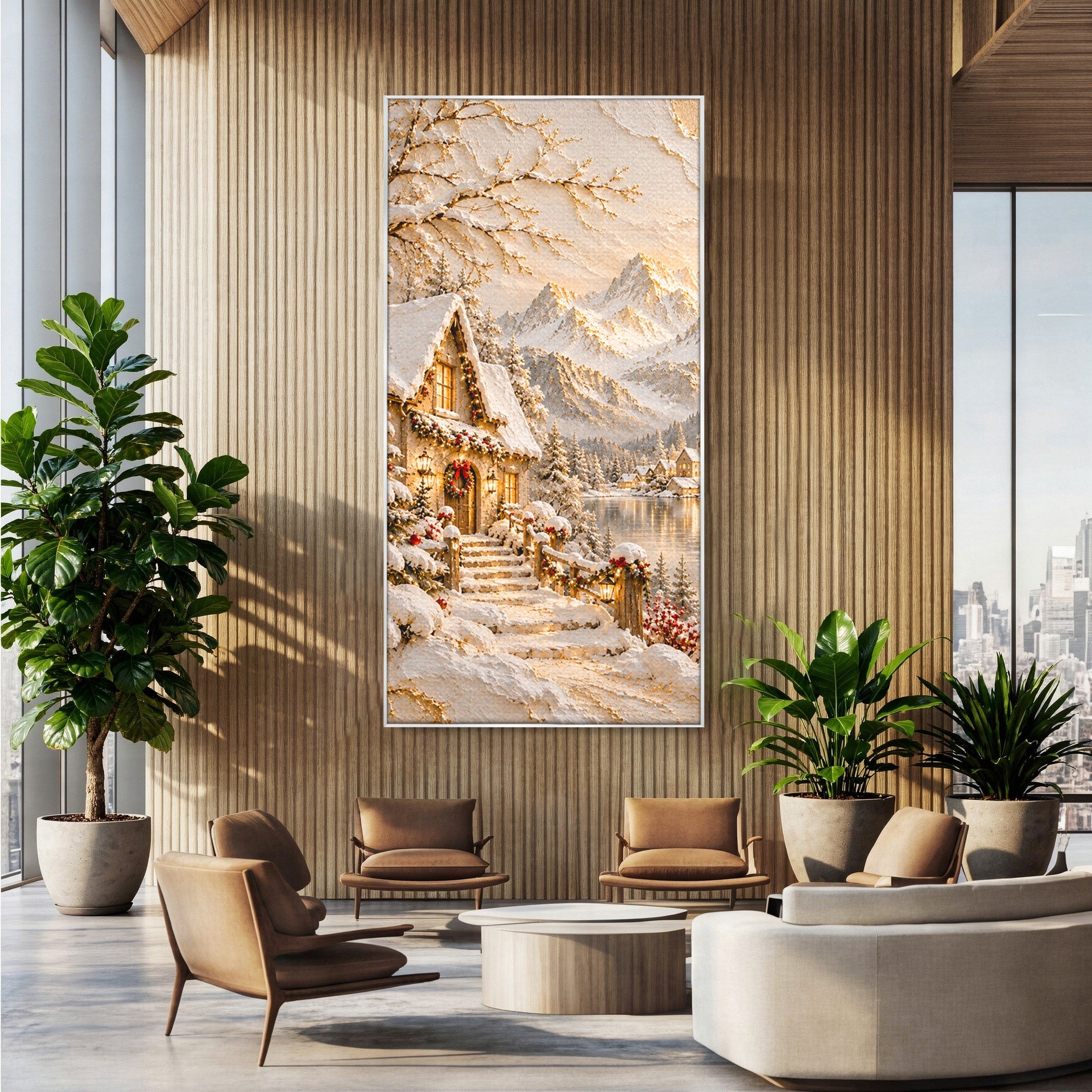 Tablou Canvas Premium LuxCanva® PI1417, Refugiu Montan, Cabana, Iarna, Munti, Peisaj, Zapada, Culori Vibrante, Living, Dormitor
