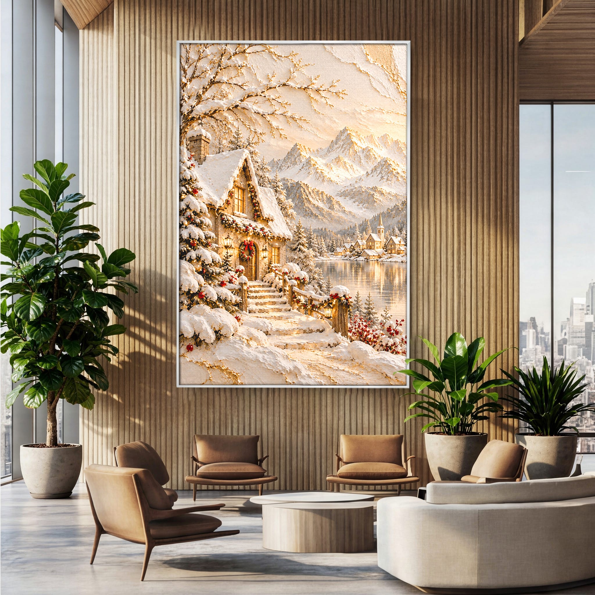 Tablou Canvas Premium LuxCanva® PI1417, Refugiu Montan, Cabana, Iarna, Munti, Peisaj, Zapada, Culori Vibrante, Living, Dormitor