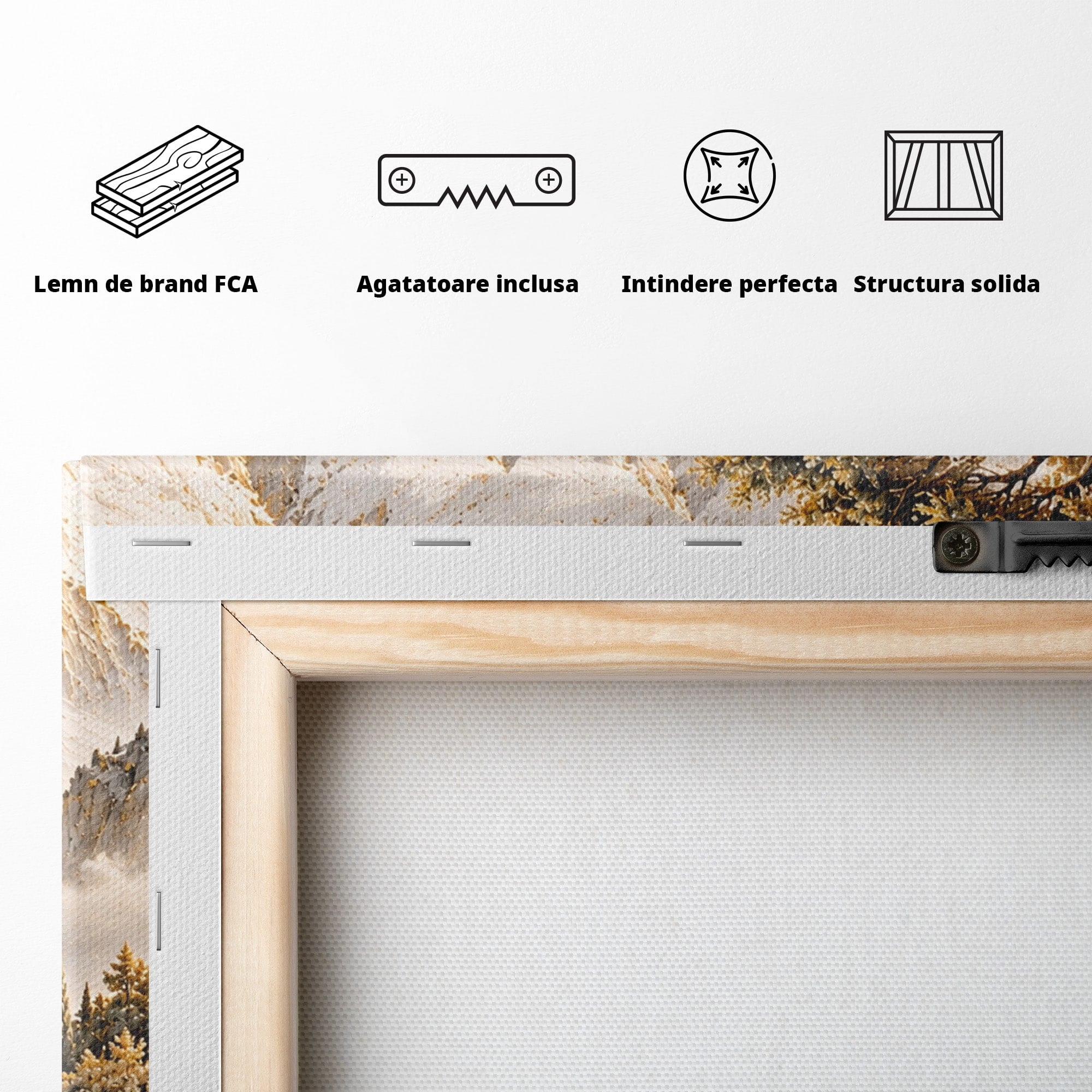 Tablou Canvas Premium LuxCanva® PI1418, Taramul Serenitatii, Peisaj, Munti, Lac, Natura, Calm, Culori Vibrante, Living, Dormitor