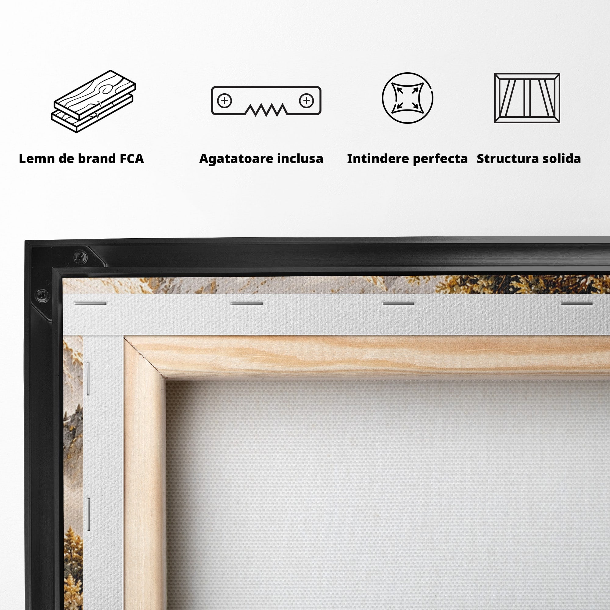 Tablou Canvas Premium LuxCanva® PI1418, Taramul Serenitatii, Peisaj, Munti, Lac, Natura, Calm, Culori Vibrante, Living, Dormitor