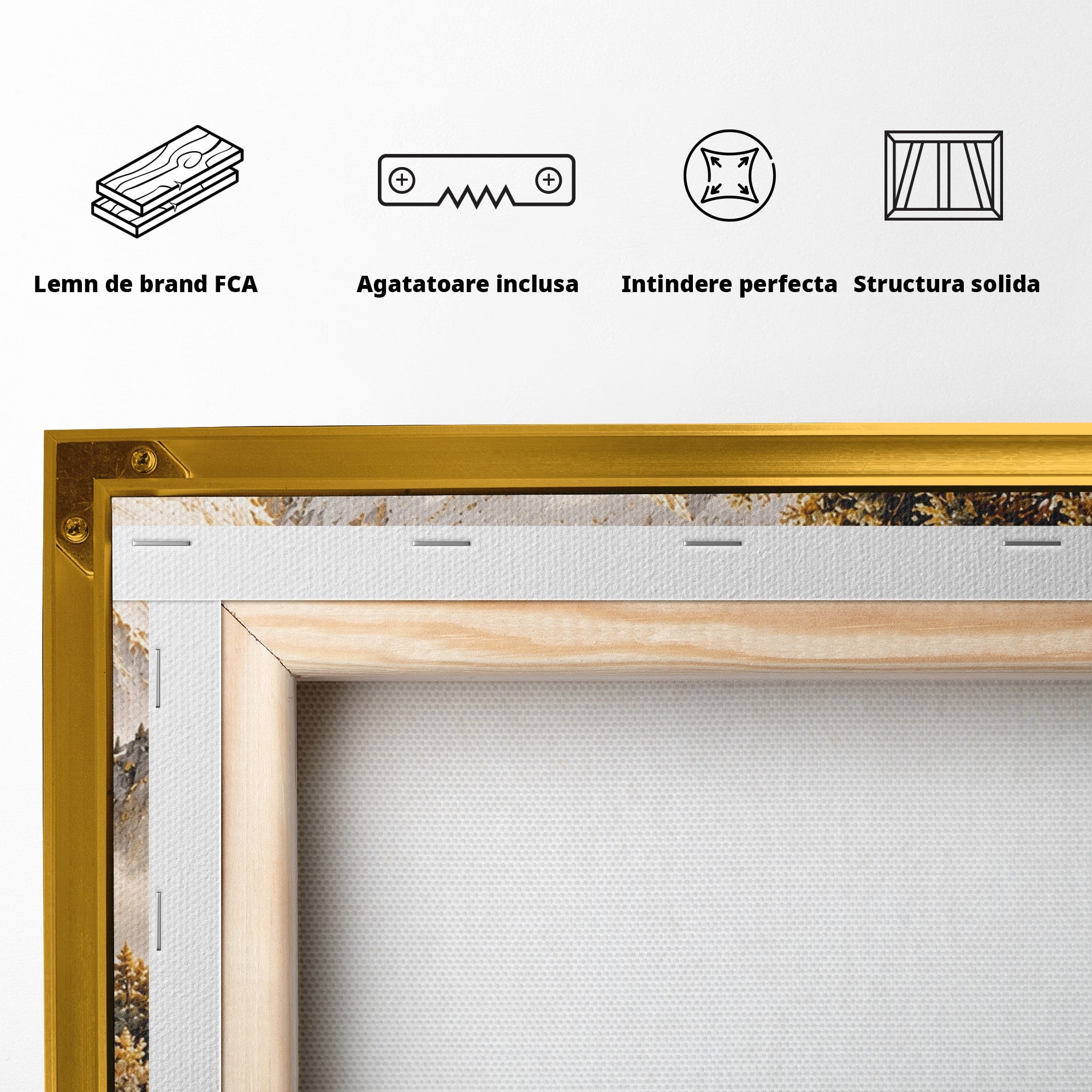 Tablou Canvas Premium LuxCanva® PI1418, Taramul Serenitatii, Peisaj, Munti, Lac, Natura, Calm, Culori Vibrante, Living, Dormitor
