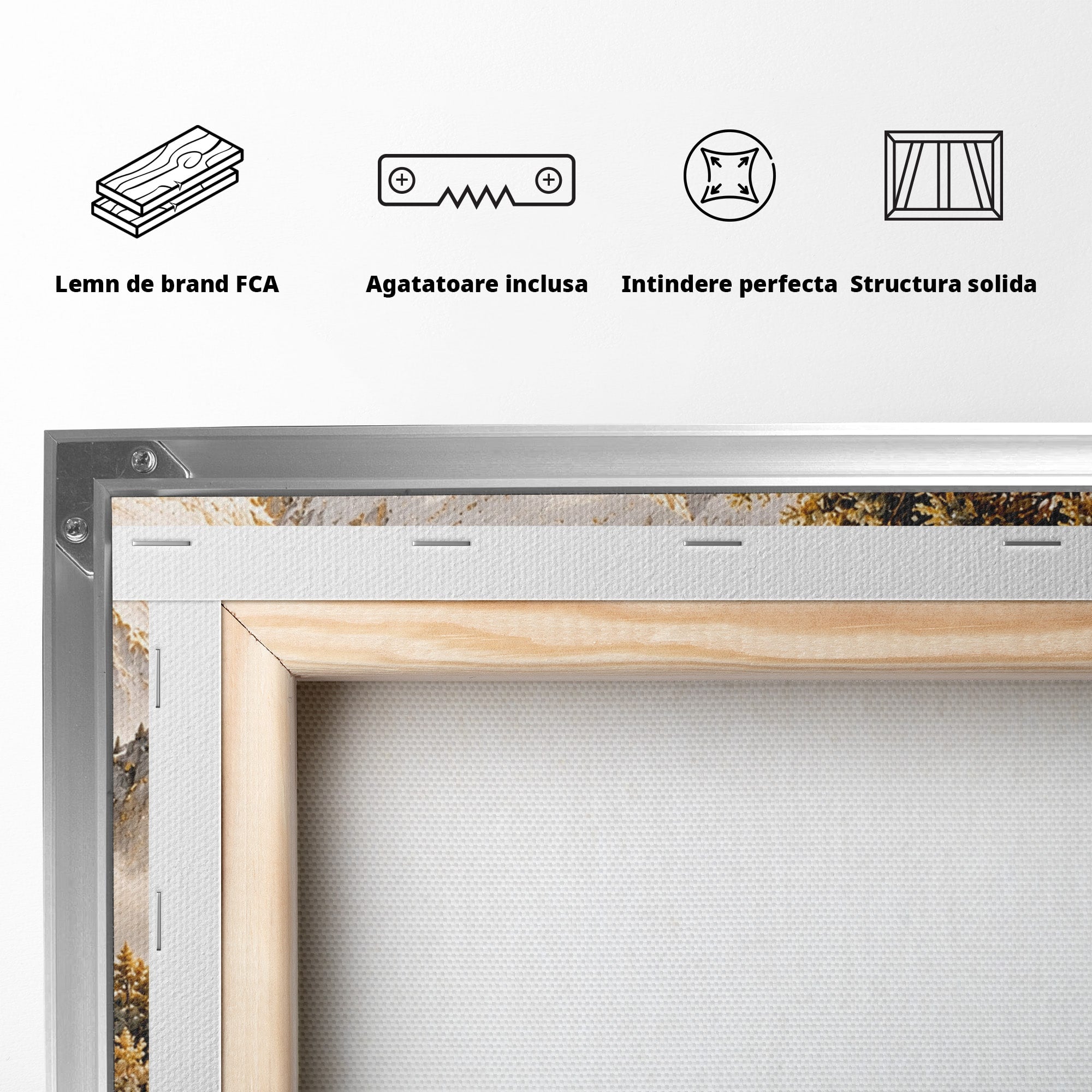 Tablou Canvas Premium LuxCanva® PI1418, Taramul Serenitatii, Peisaj, Munti, Lac, Natura, Calm, Culori Vibrante, Living, Dormitor