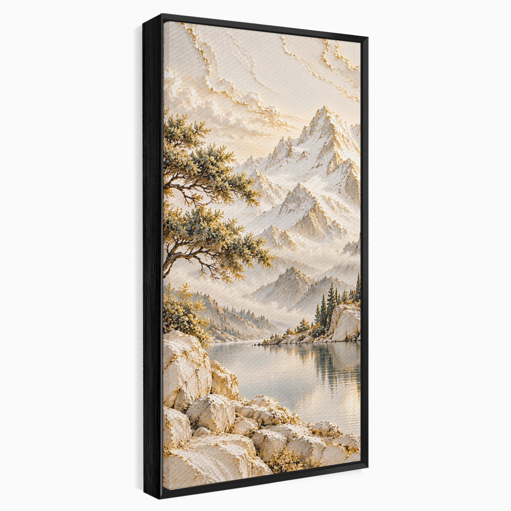 Tablou Canvas Premium LuxCanva® PI1418, Taramul Serenitatii, Peisaj, Munti, Lac, Natura, Calm, Culori Vibrante, Living, Dormitor