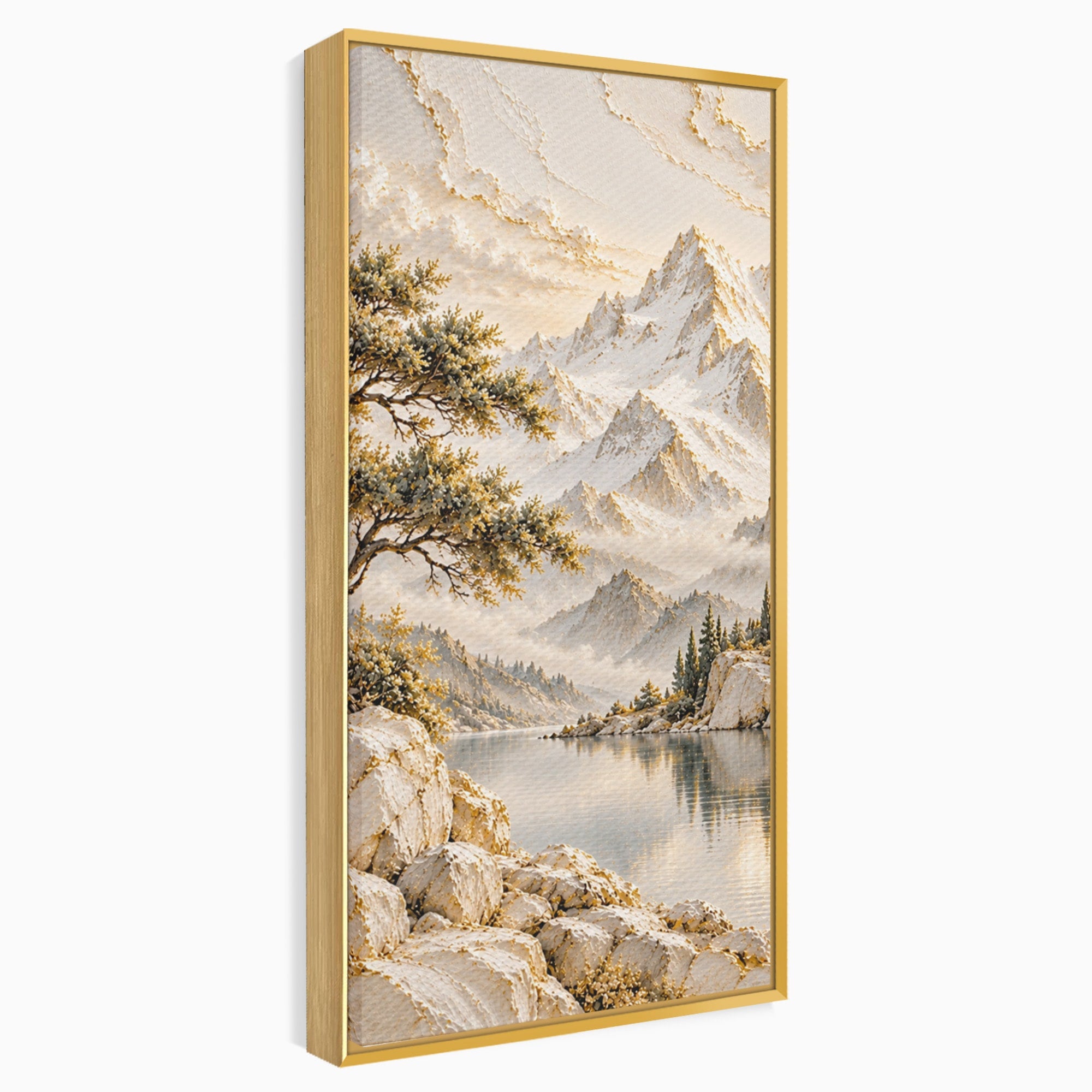 Tablou Canvas Premium LuxCanva® PI1418, Taramul Serenitatii, Peisaj, Munti, Lac, Natura, Calm, Culori Vibrante, Living, Dormitor