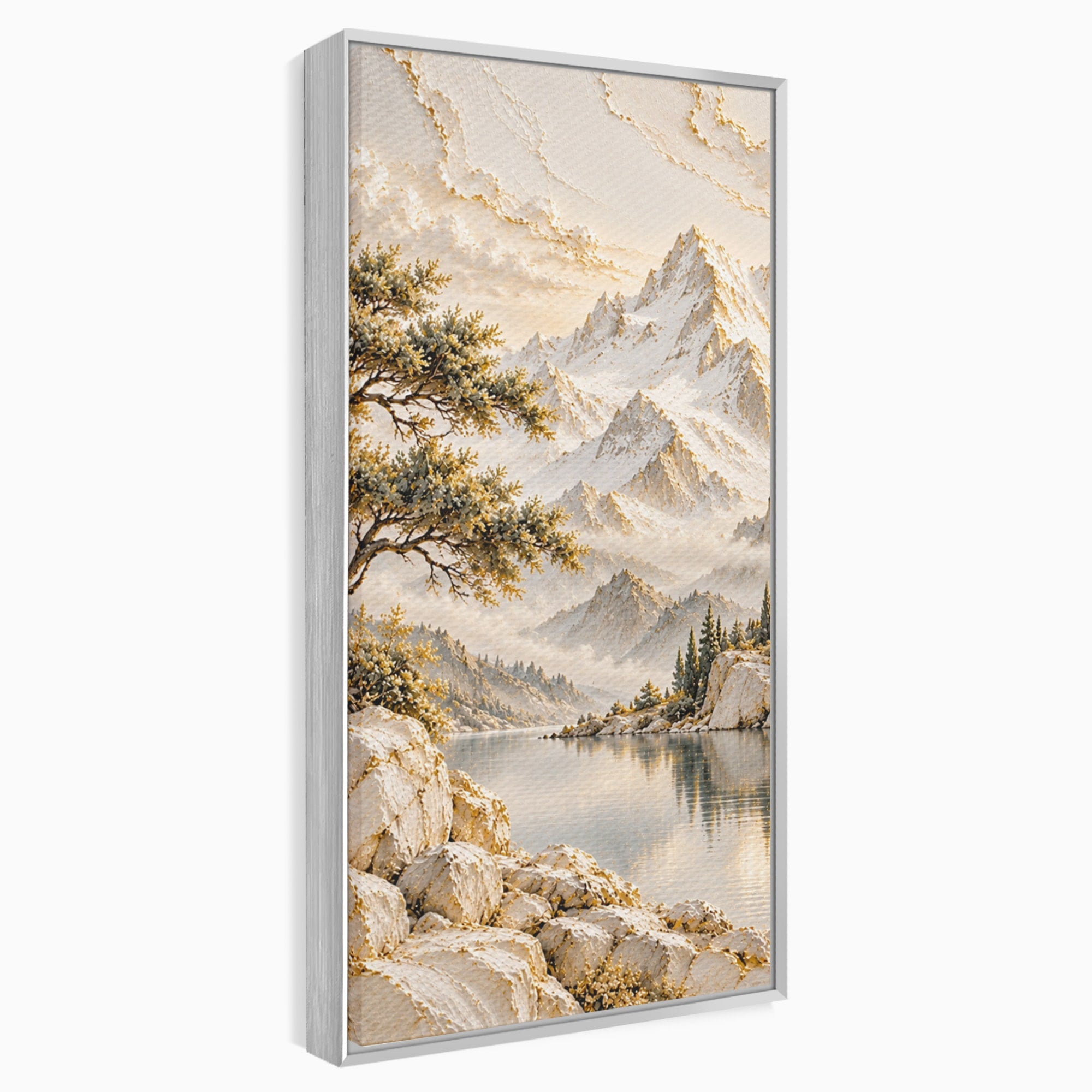 Tablou Canvas Premium LuxCanva® PI1418, Taramul Serenitatii, Peisaj, Munti, Lac, Natura, Calm, Culori Vibrante, Living, Dormitor