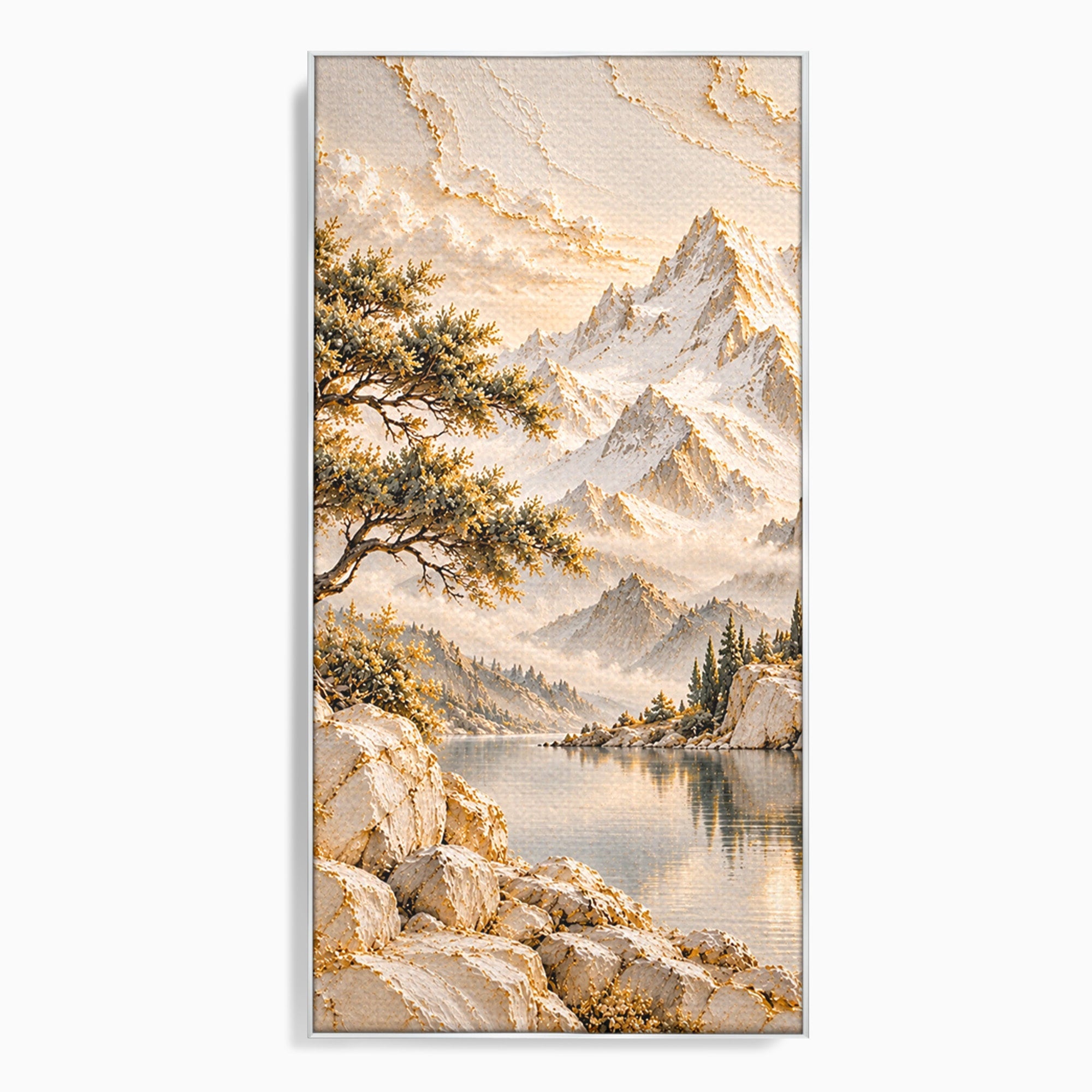 Tablou Canvas Premium LuxCanva® PI1418, Taramul Serenitatii, Peisaj, Munti, Lac, Natura, Calm, Culori Vibrante, Living, Dormitor