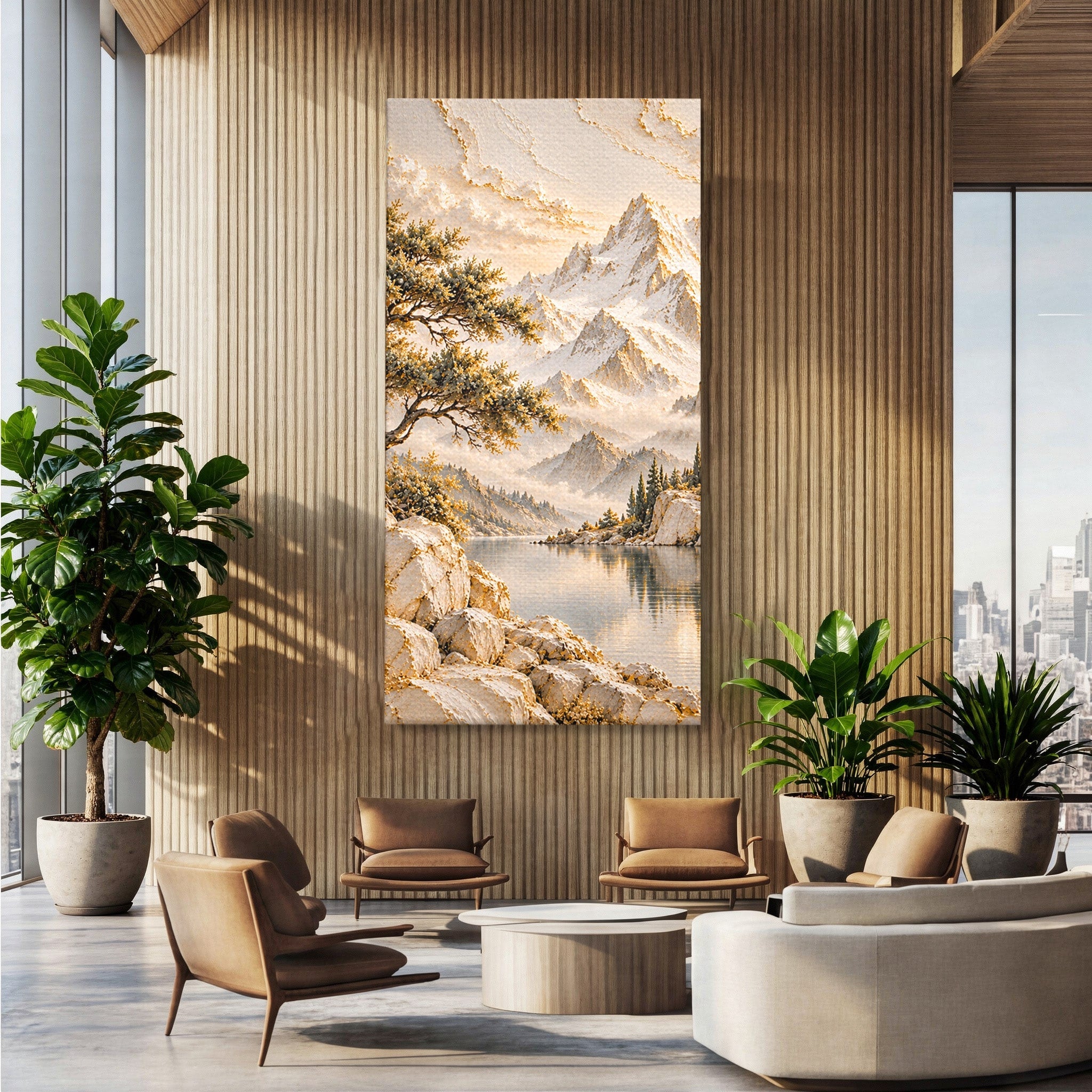 Tablou Canvas Premium LuxCanva® PI1418, Taramul Serenitatii, Peisaj, Munti, Lac, Natura, Calm, Culori Vibrante, Living, Dormitor