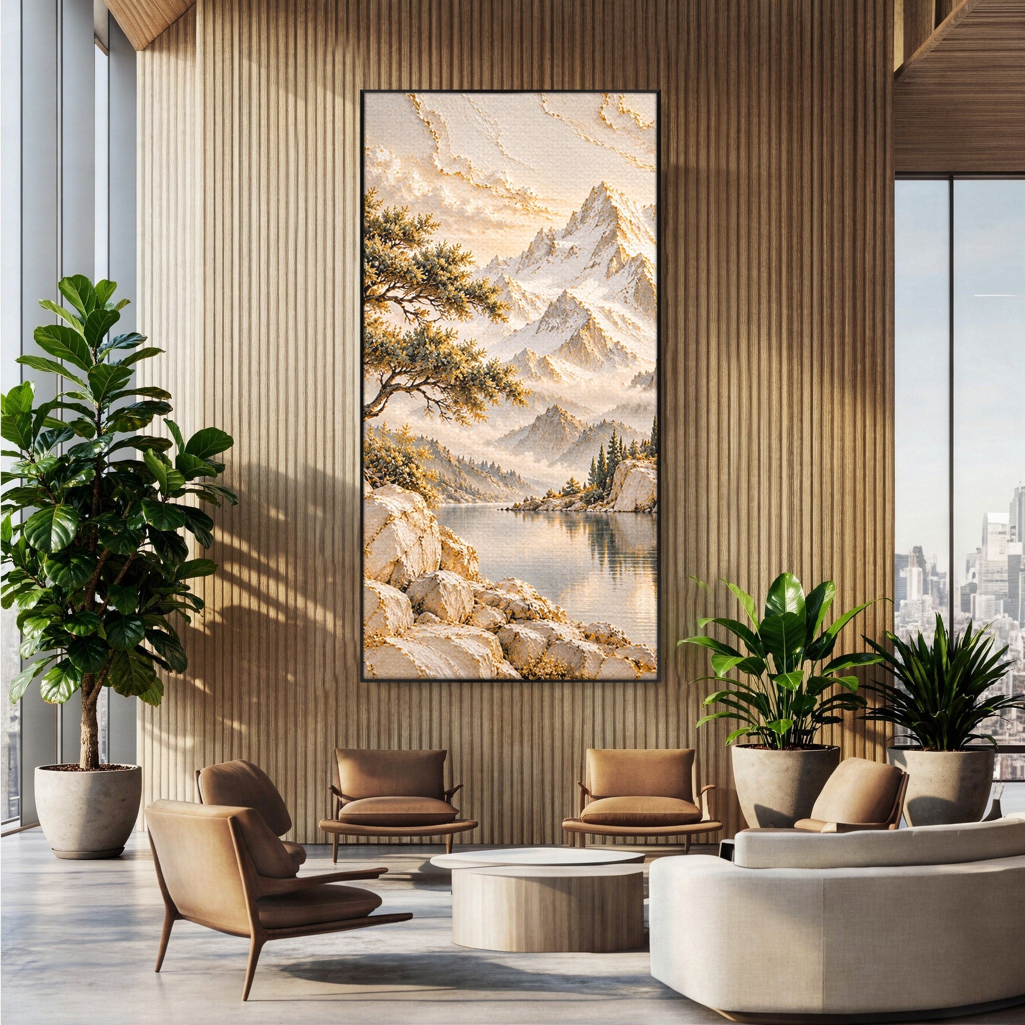 Tablou Canvas Premium LuxCanva® PI1418, Taramul Serenitatii, Peisaj, Munti, Lac, Natura, Calm, Culori Vibrante, Living, Dormitor