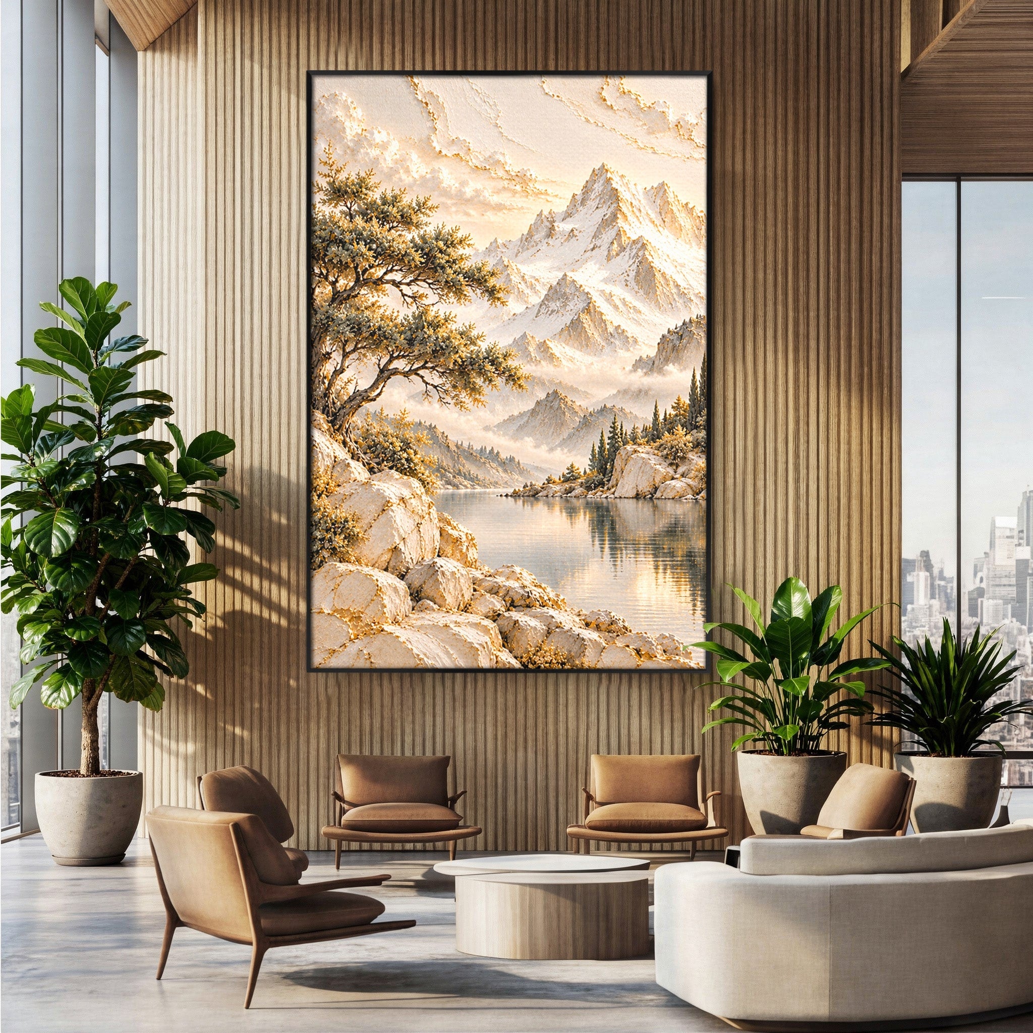 Tablou Canvas Premium LuxCanva® PI1418, Taramul Serenitatii, Peisaj, Munti, Lac, Natura, Calm, Culori Vibrante, Living, Dormitor