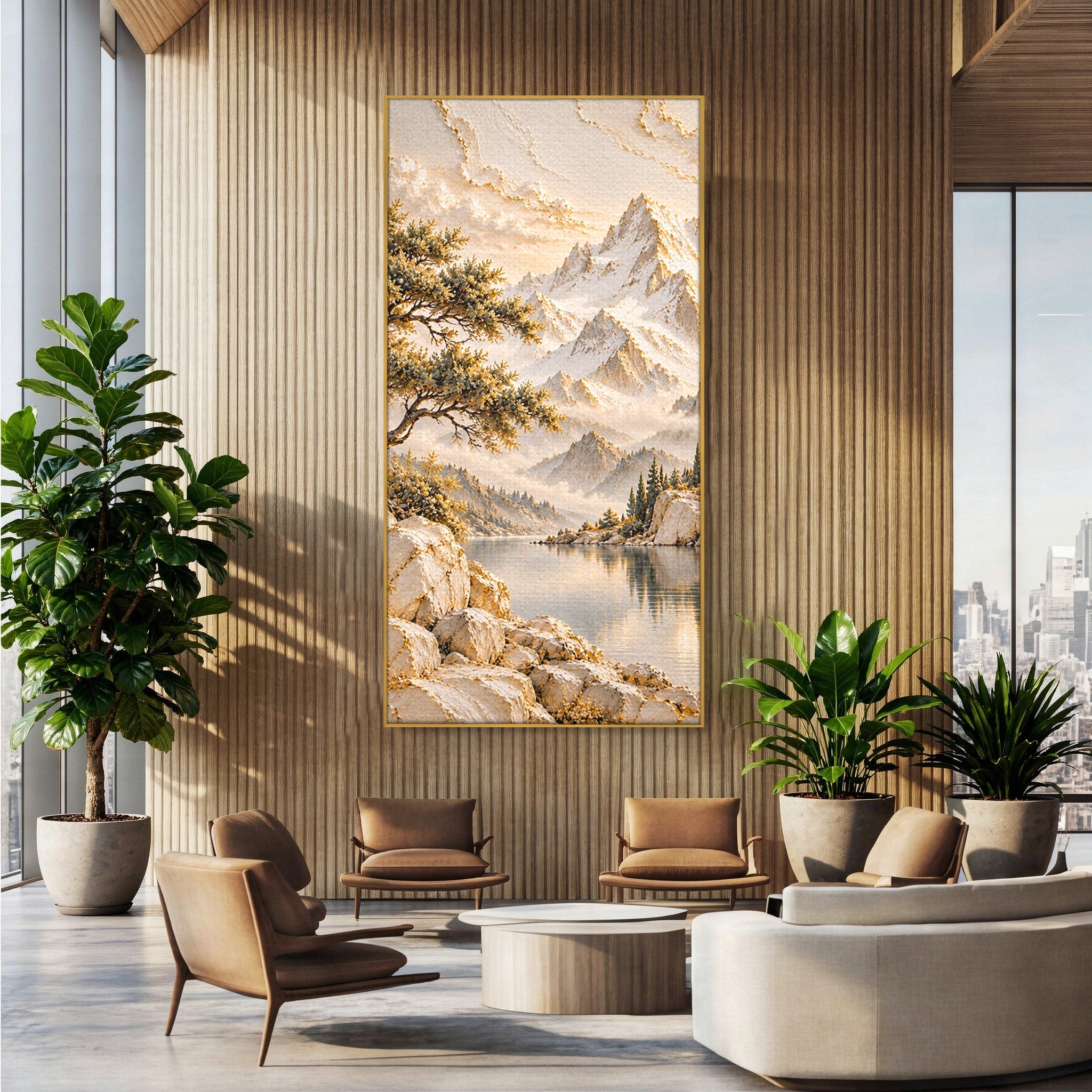 Tablou Canvas Premium LuxCanva® PI1418, Taramul Serenitatii, Peisaj, Munti, Lac, Natura, Calm, Culori Vibrante, Living, Dormitor