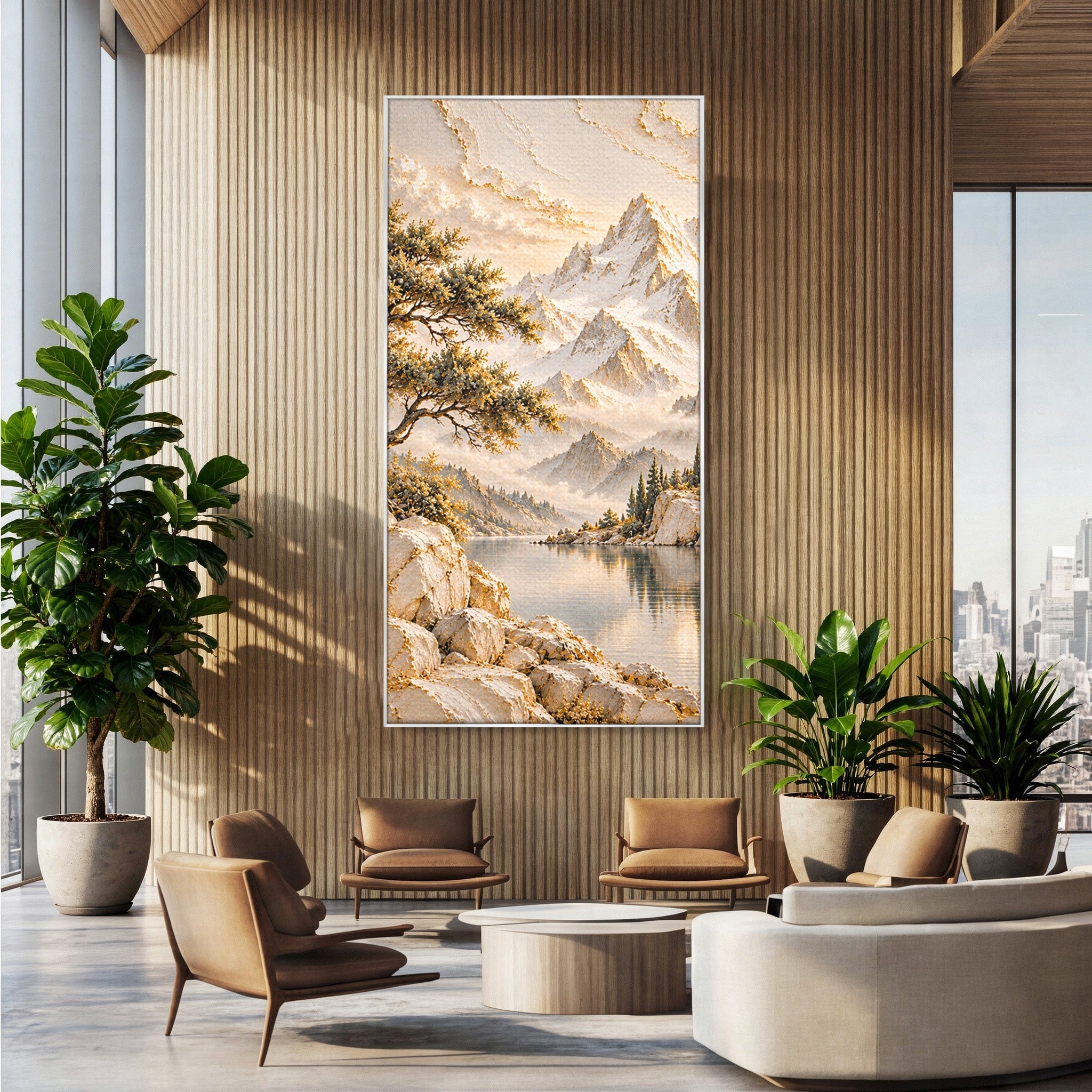 Tablou Canvas Premium LuxCanva® PI1418, Taramul Serenitatii, Peisaj, Munti, Lac, Natura, Calm, Culori Vibrante, Living, Dormitor