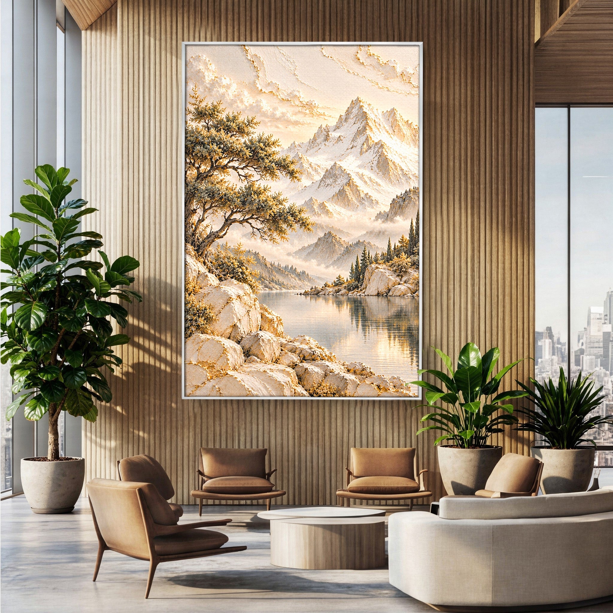 Tablou Canvas Premium LuxCanva® PI1418, Taramul Serenitatii, Peisaj, Munti, Lac, Natura, Calm, Culori Vibrante, Living, Dormitor