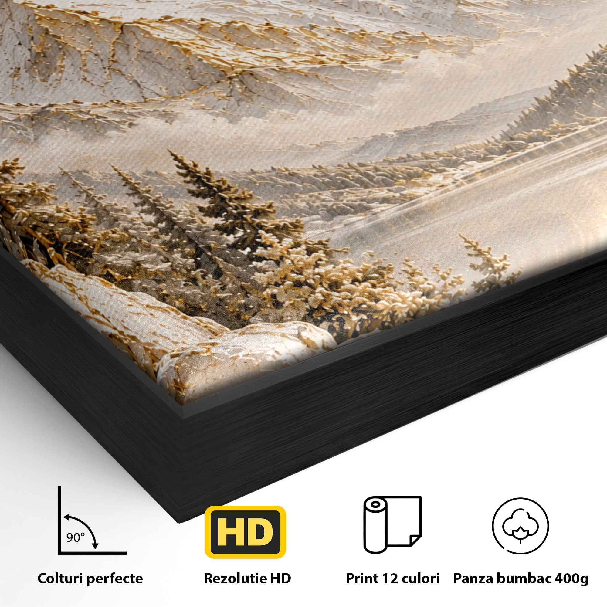 Tablou Canvas Premium LuxCanva® PI1419, Munti Inzapeziti, Vacanta, Peisaj, Iarna, Lacul, Natura, Culori Vibrante, Living, Dormitor