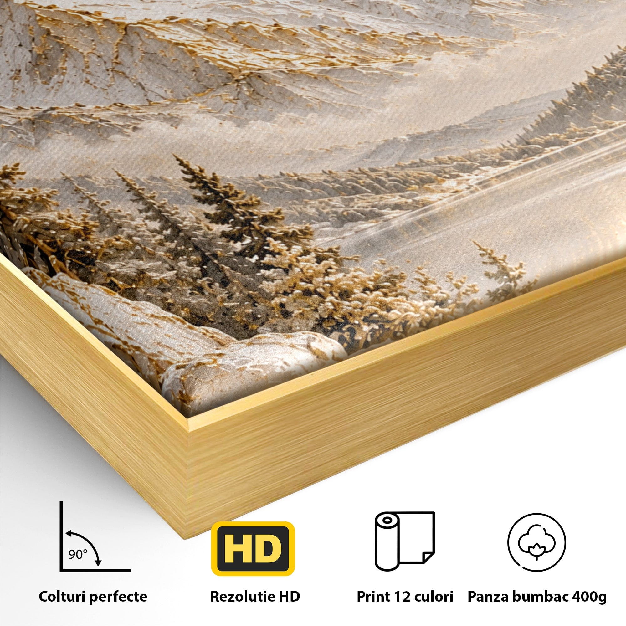 Tablou Canvas Premium LuxCanva® PI1419, Munti Inzapeziti, Vacanta, Peisaj, Iarna, Lacul, Natura, Culori Vibrante, Living, Dormitor