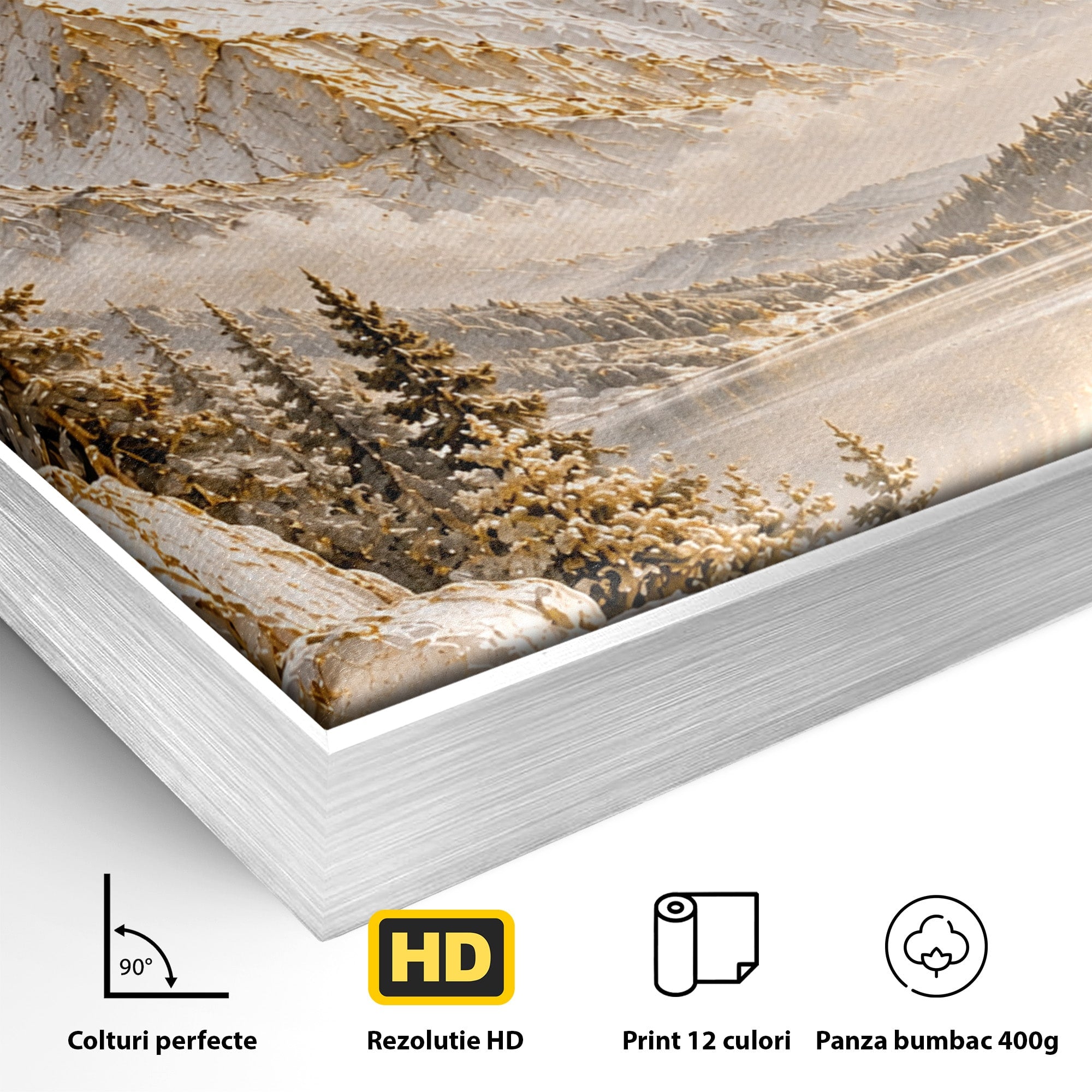 Tablou Canvas Premium LuxCanva® PI1419, Munti Inzapeziti, Vacanta, Peisaj, Iarna, Lacul, Natura, Culori Vibrante, Living, Dormitor