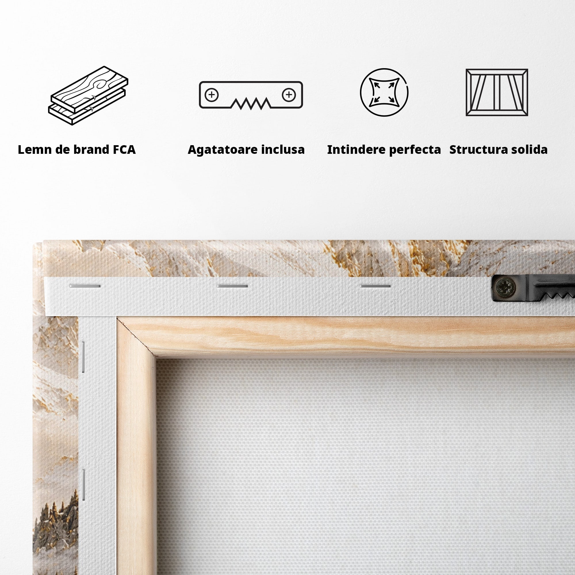 Tablou Canvas Premium LuxCanva® PI1419, Munti Inzapeziti, Vacanta, Peisaj, Iarna, Lacul, Natura, Culori Vibrante, Living, Dormitor