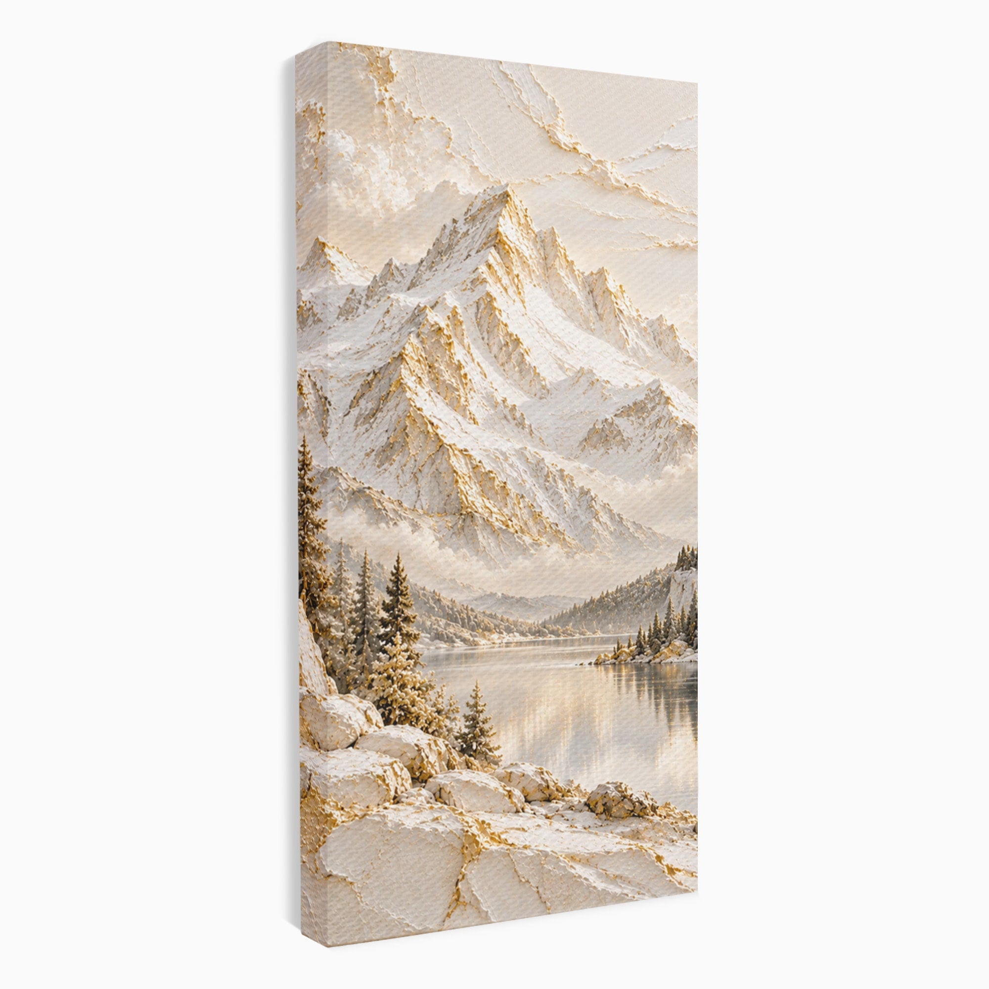 Tablou Canvas Premium LuxCanva® PI1419, Munti Inzapeziti, Vacanta, Peisaj, Iarna, Lacul, Natura, Culori Vibrante, Living, Dormitor