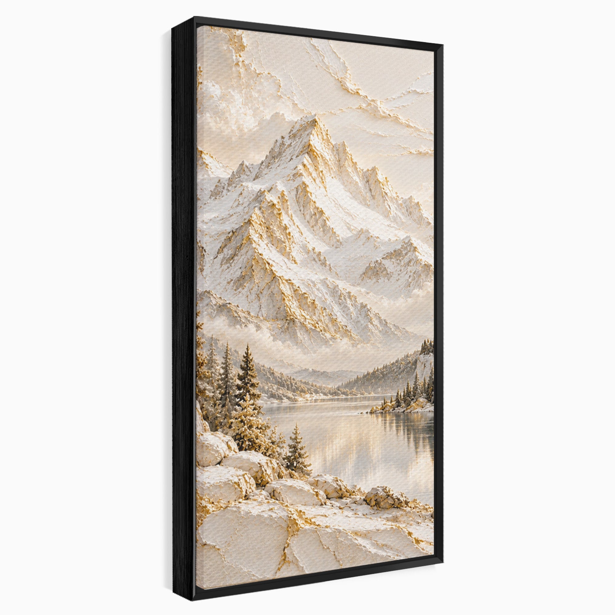 Tablou Canvas Premium LuxCanva® PI1419, Munti Inzapeziti, Vacanta, Peisaj, Iarna, Lacul, Natura, Culori Vibrante, Living, Dormitor