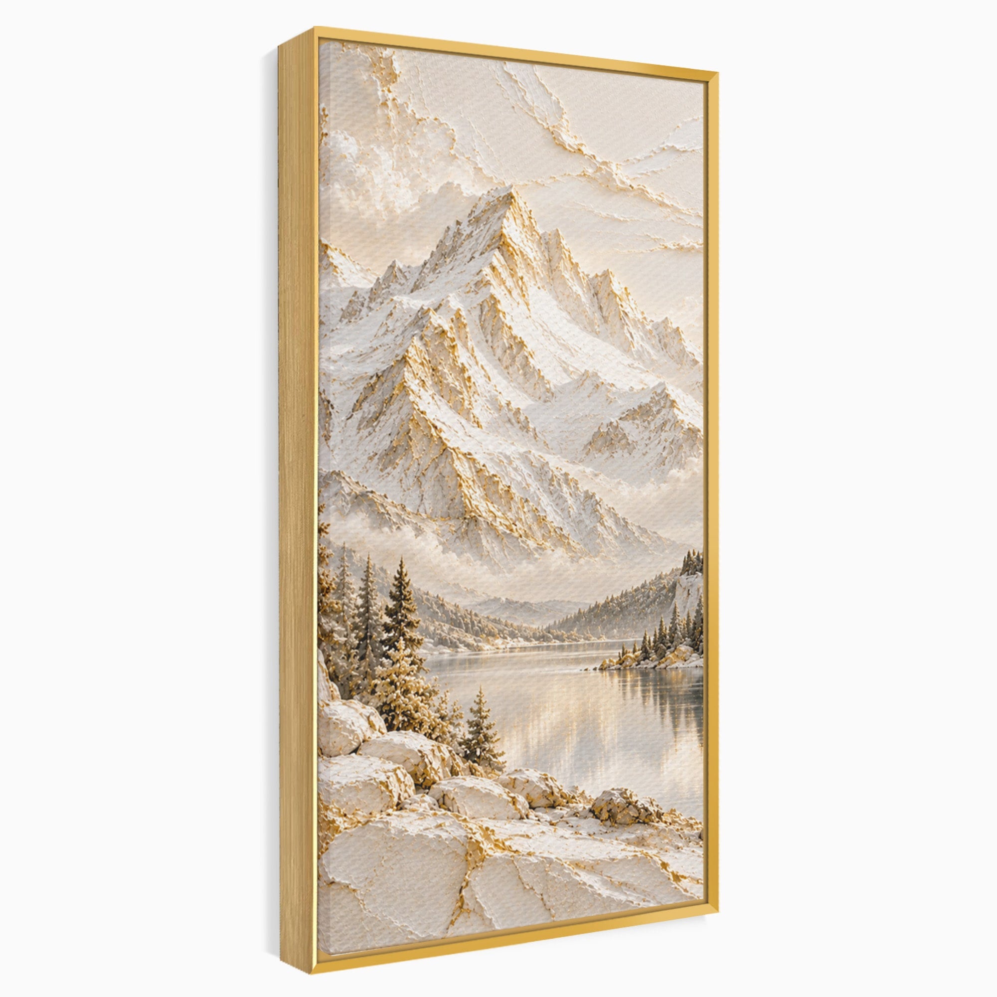 Tablou Canvas Premium LuxCanva® PI1419, Munti Inzapeziti, Vacanta, Peisaj, Iarna, Lacul, Natura, Culori Vibrante, Living, Dormitor