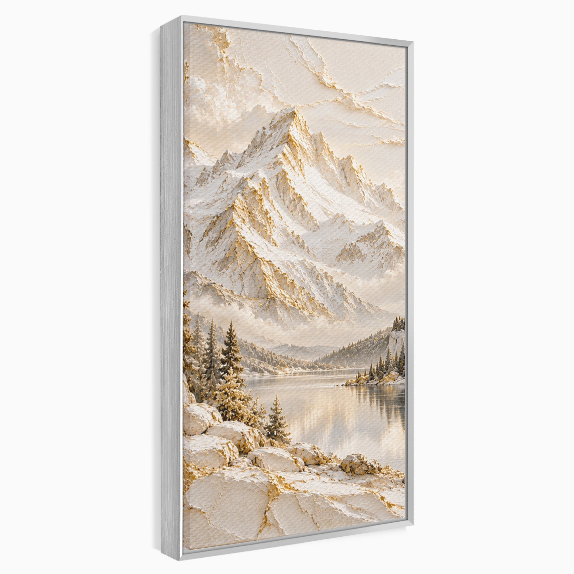 Tablou Canvas Premium LuxCanva® PI1419, Munti Inzapeziti, Vacanta, Peisaj, Iarna, Lacul, Natura, Culori Vibrante, Living, Dormitor