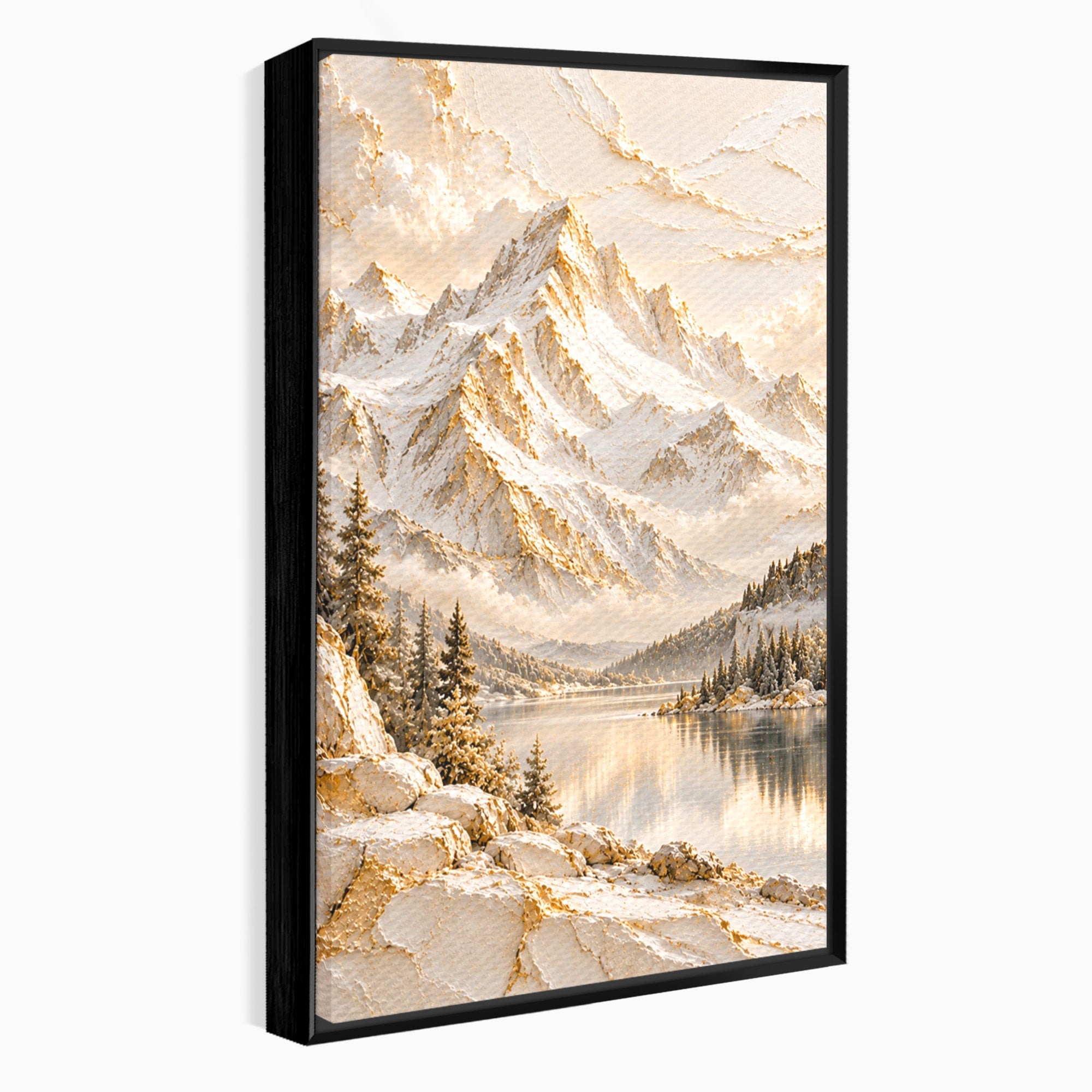 Tablou Canvas Premium LuxCanva® PI1419, Munti Inzapeziti, Vacanta, Peisaj, Iarna, Lacul, Natura, Culori Vibrante, Living, Dormitor