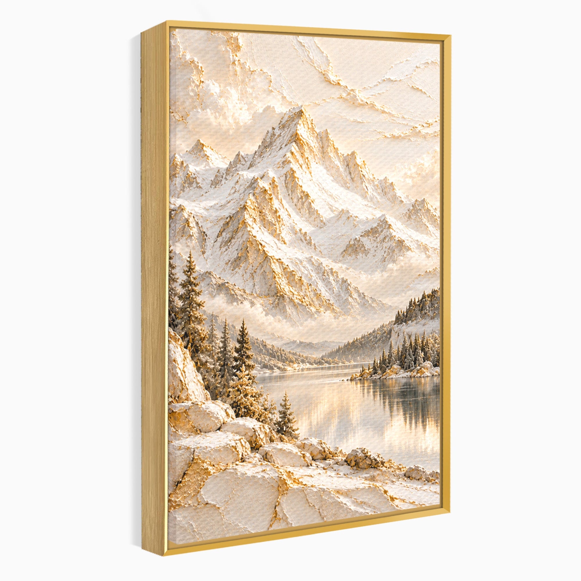 Tablou Canvas Premium LuxCanva® PI1419, Munti Inzapeziti, Vacanta, Peisaj, Iarna, Lacul, Natura, Culori Vibrante, Living, Dormitor
