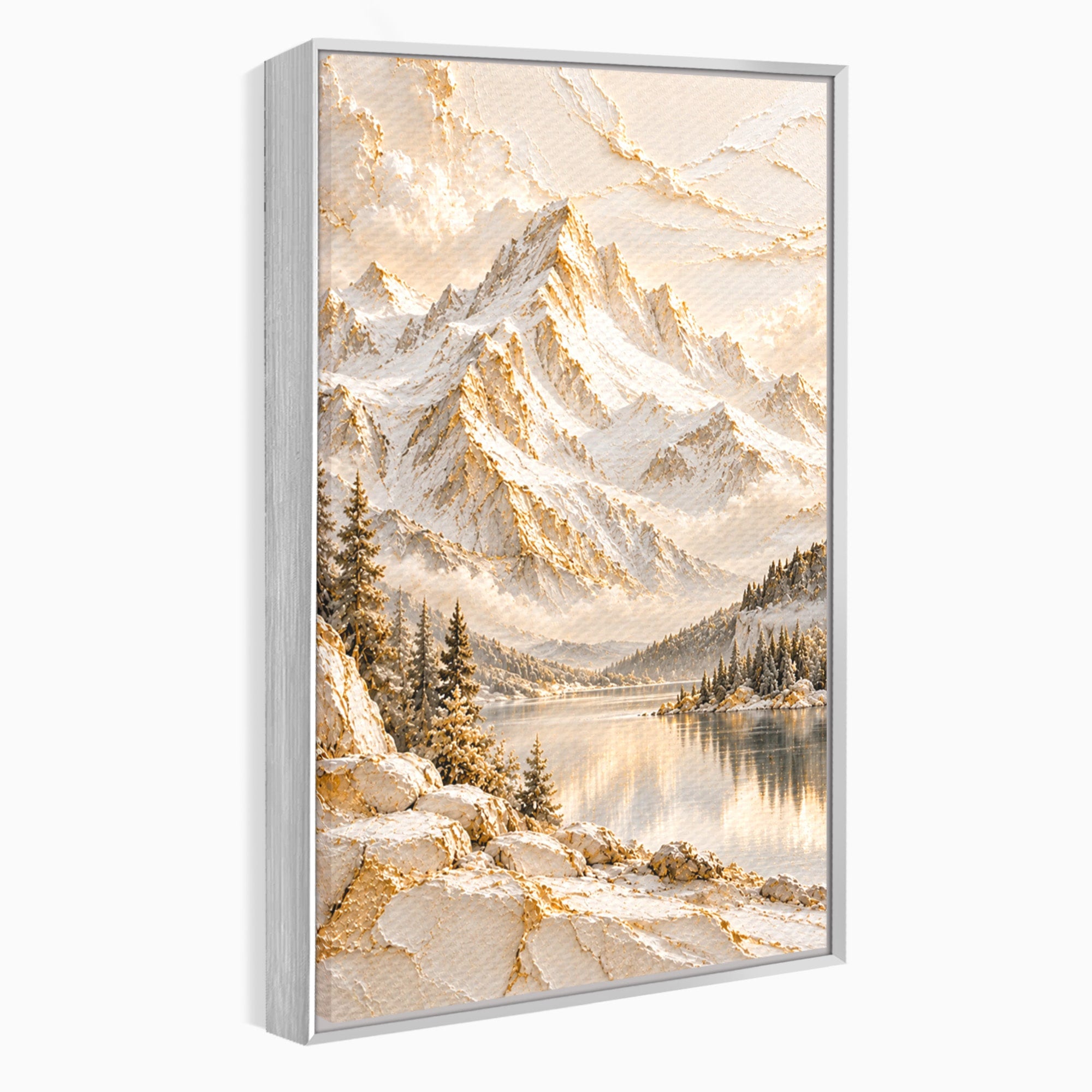 Tablou Canvas Premium LuxCanva® PI1419, Munti Inzapeziti, Vacanta, Peisaj, Iarna, Lacul, Natura, Culori Vibrante, Living, Dormitor