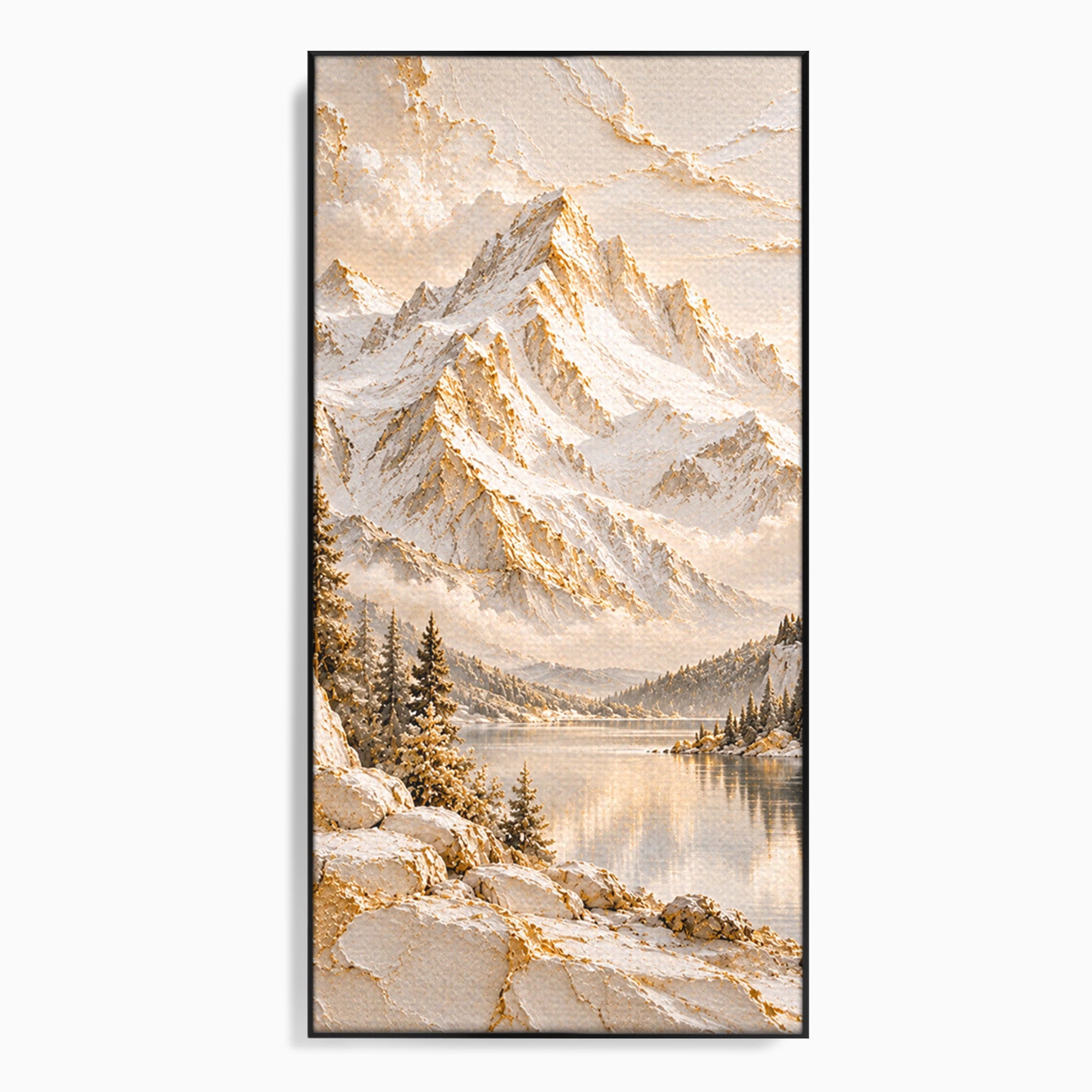 Tablou Canvas Premium LuxCanva® PI1419, Munti Inzapeziti, Vacanta, Peisaj, Iarna, Lacul, Natura, Culori Vibrante, Living, Dormitor