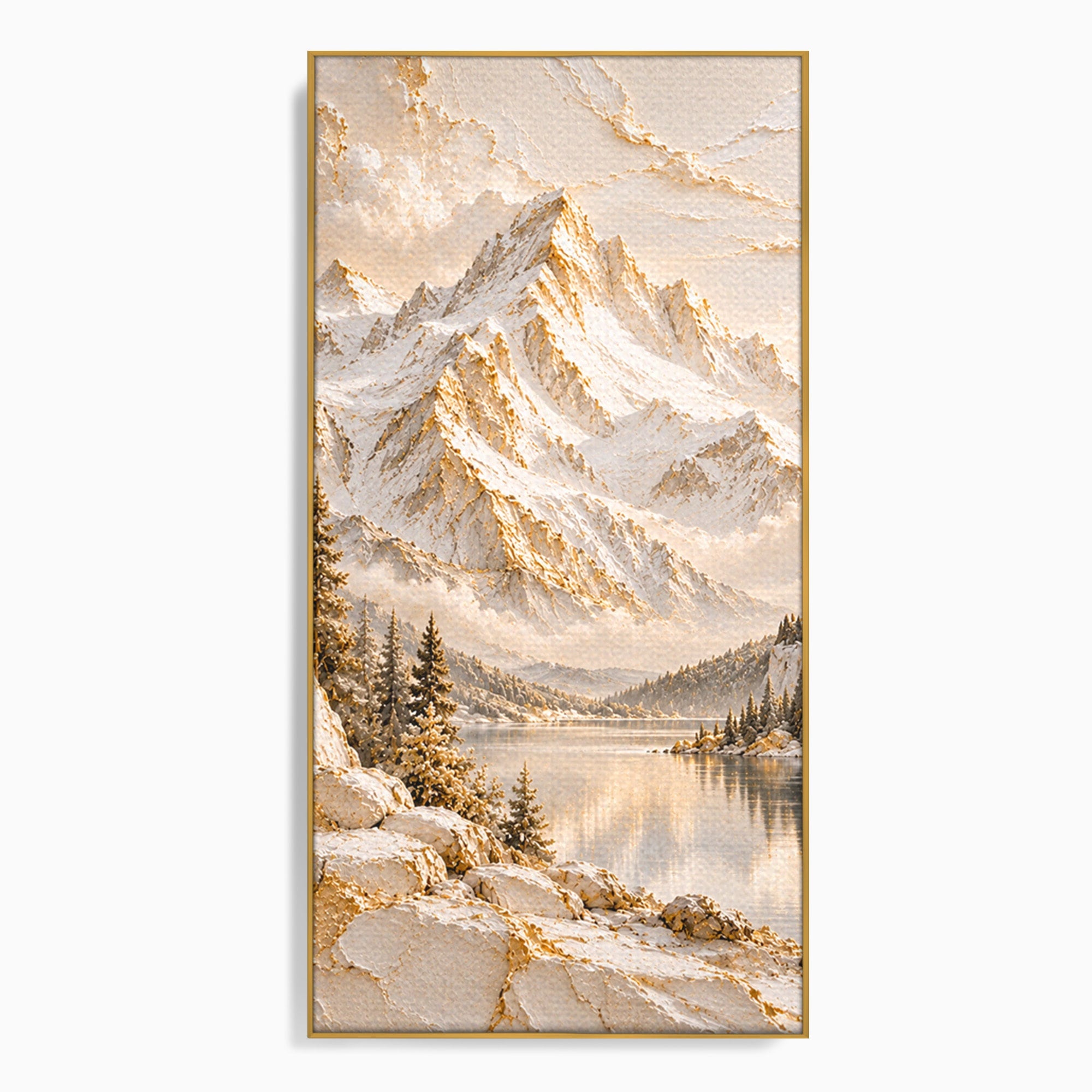 Tablou Canvas Premium LuxCanva® PI1419, Munti Inzapeziti, Vacanta, Peisaj, Iarna, Lacul, Natura, Culori Vibrante, Living, Dormitor