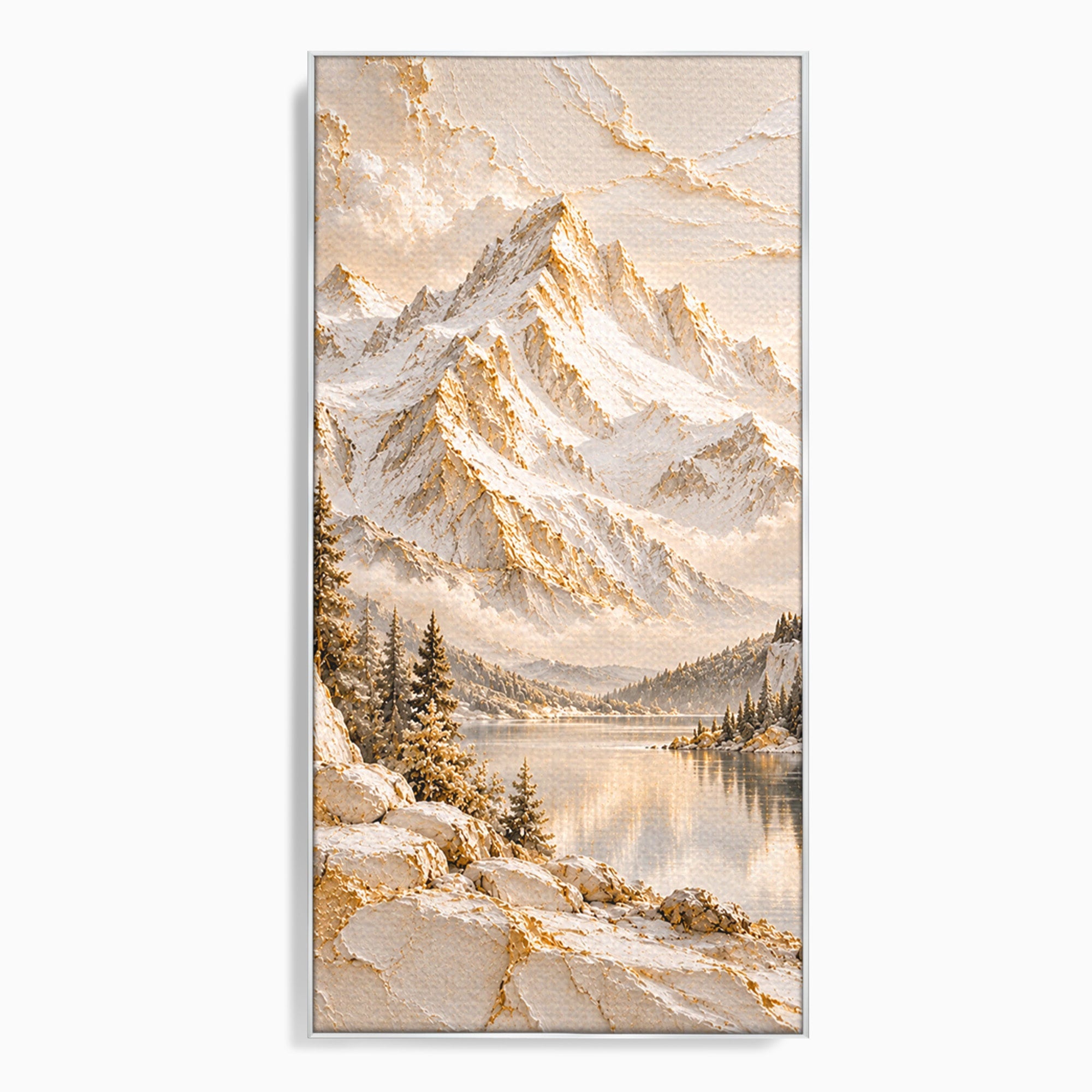 Tablou Canvas Premium LuxCanva® PI1419, Munti Inzapeziti, Vacanta, Peisaj, Iarna, Lacul, Natura, Culori Vibrante, Living, Dormitor