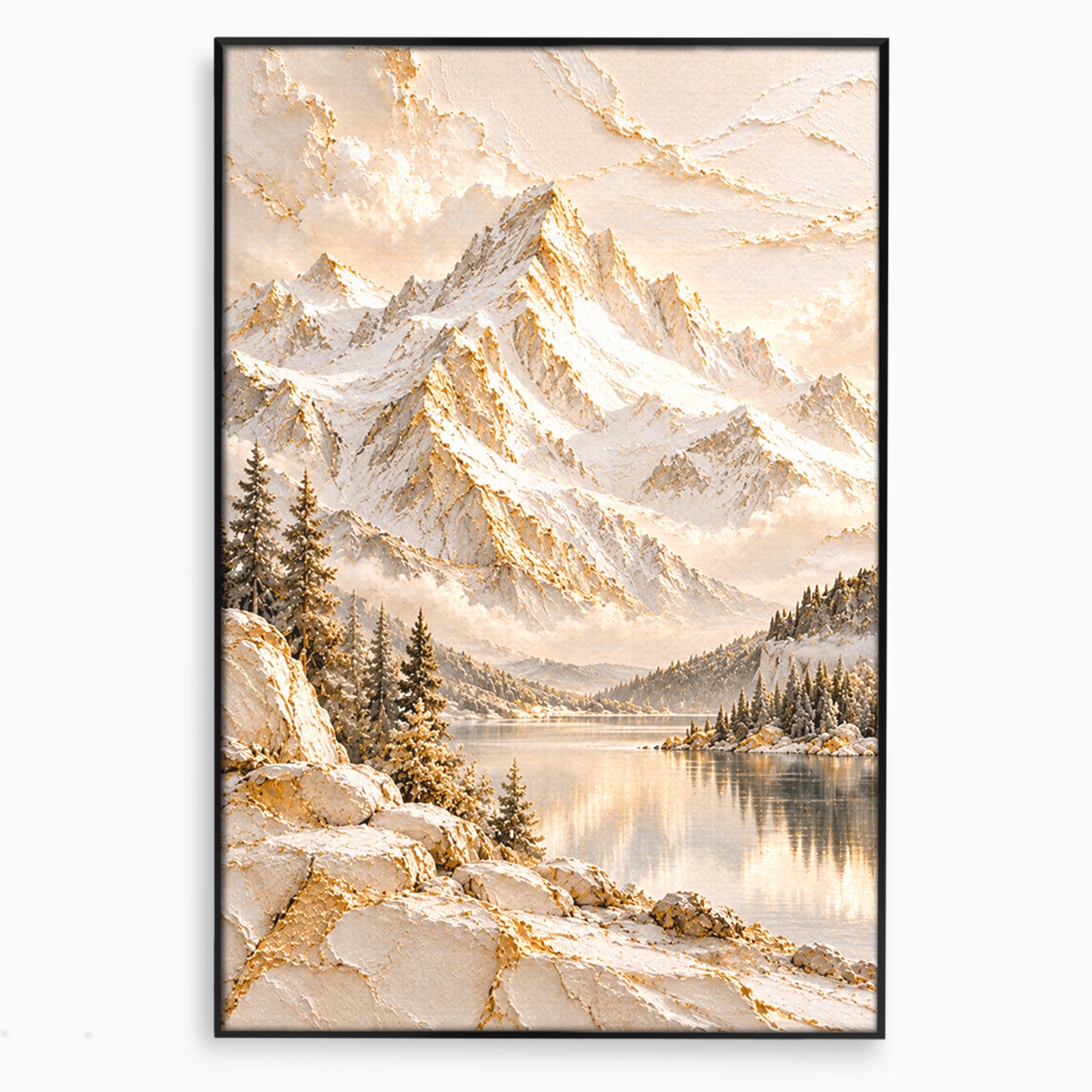 Tablou Canvas Premium LuxCanva® PI1419, Munti Inzapeziti, Vacanta, Peisaj, Iarna, Lacul, Natura, Culori Vibrante, Living, Dormitor