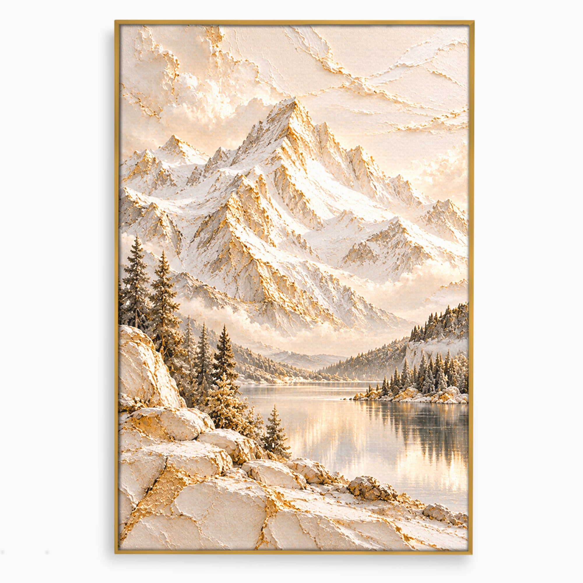 Tablou Canvas Premium LuxCanva® PI1419, Munti Inzapeziti, Vacanta, Peisaj, Iarna, Lacul, Natura, Culori Vibrante, Living, Dormitor