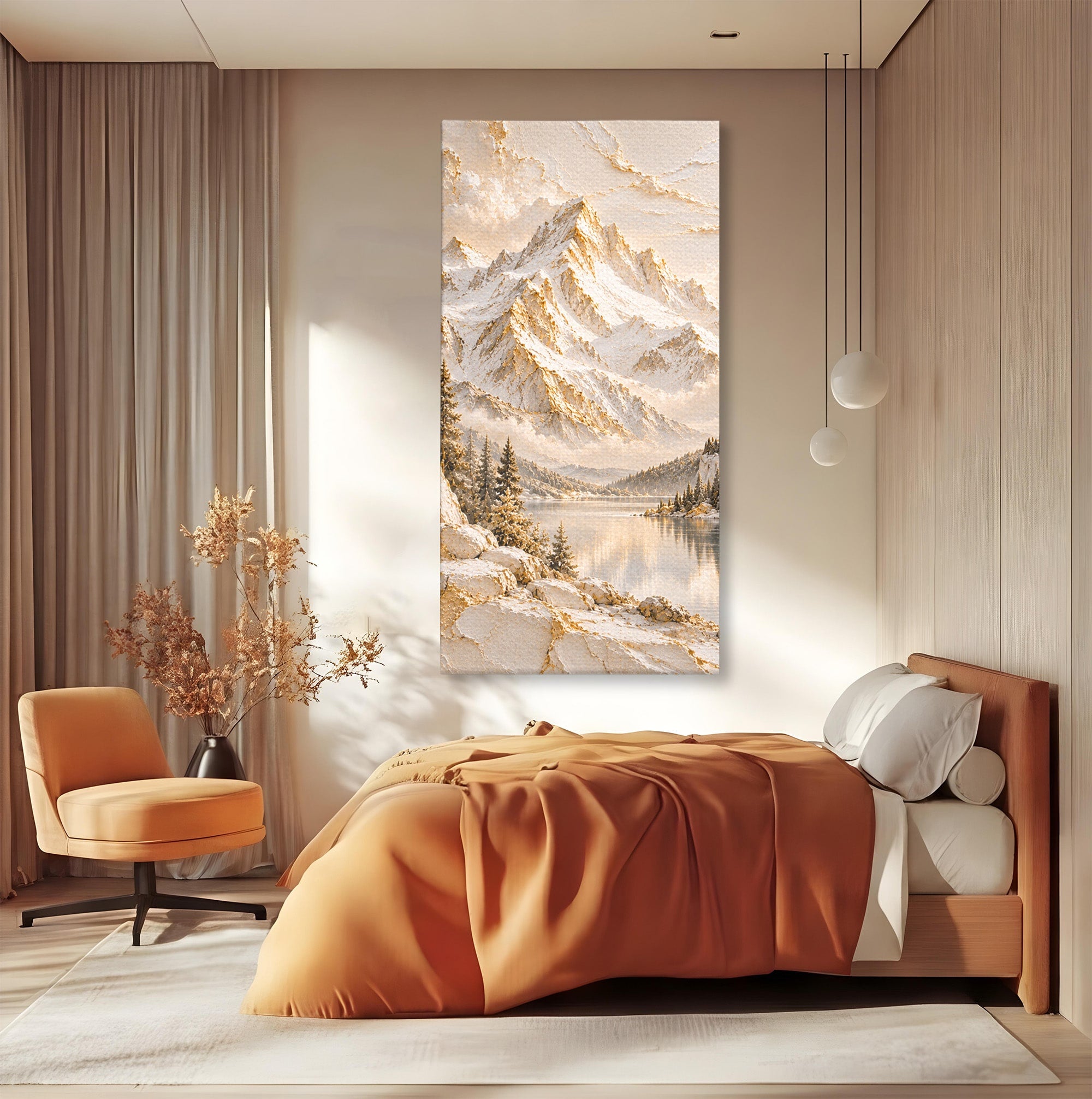 Tablou Canvas Premium LuxCanva® PI1419, Munti Inzapeziti, Vacanta, Peisaj, Iarna, Lacul, Natura, Culori Vibrante, Living, Dormitor