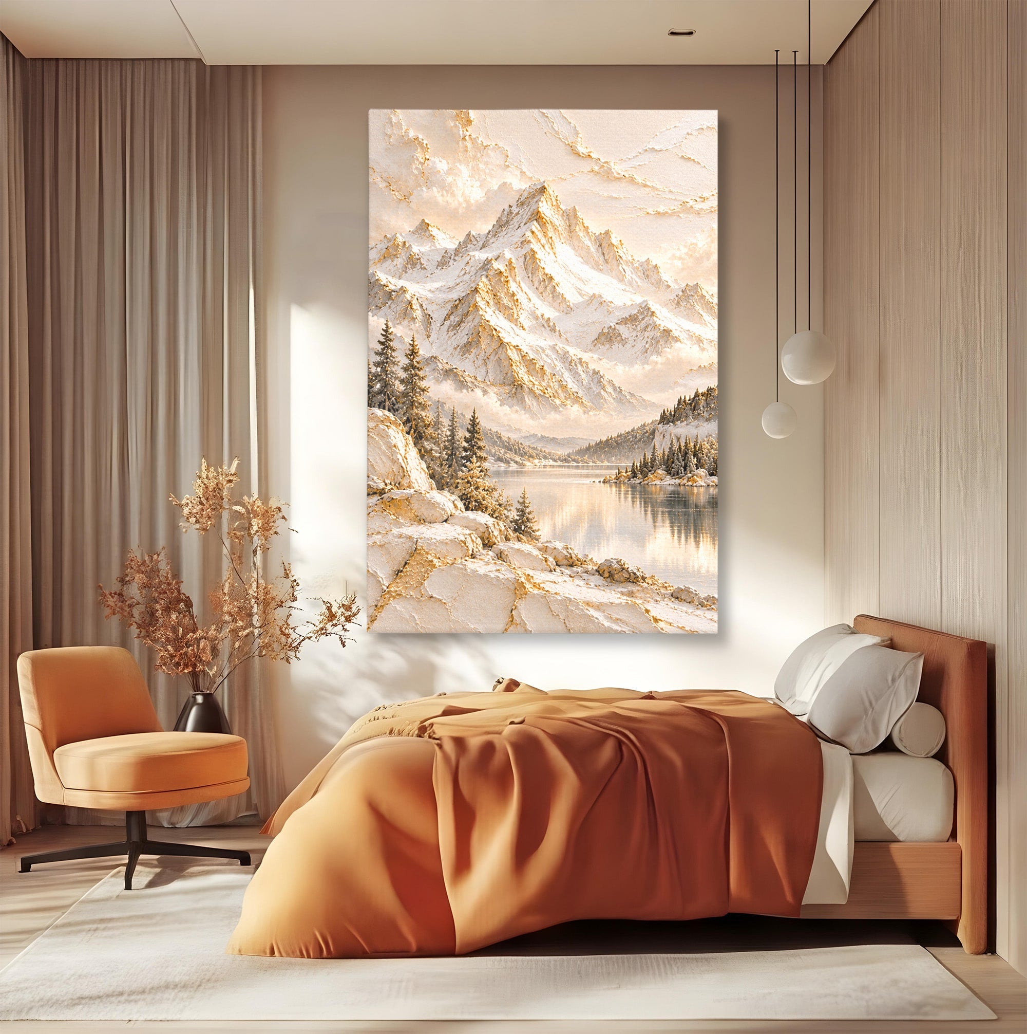 Tablou Canvas Premium LuxCanva® PI1419, Munti Inzapeziti, Vacanta, Peisaj, Iarna, Lacul, Natura, Culori Vibrante, Living, Dormitor