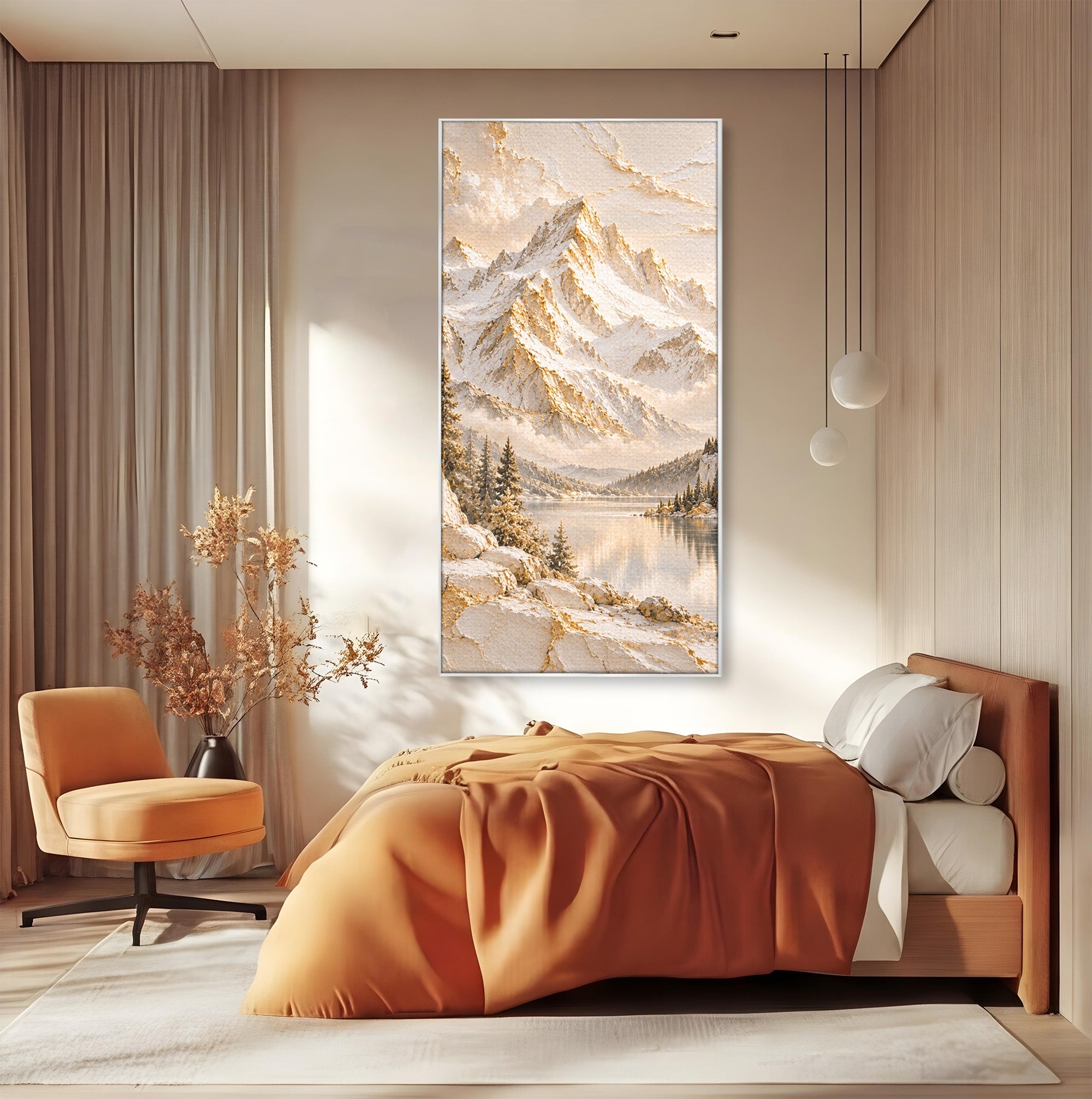 Tablou Canvas Premium LuxCanva® PI1419, Munti Inzapeziti, Vacanta, Peisaj, Iarna, Lacul, Natura, Culori Vibrante, Living, Dormitor