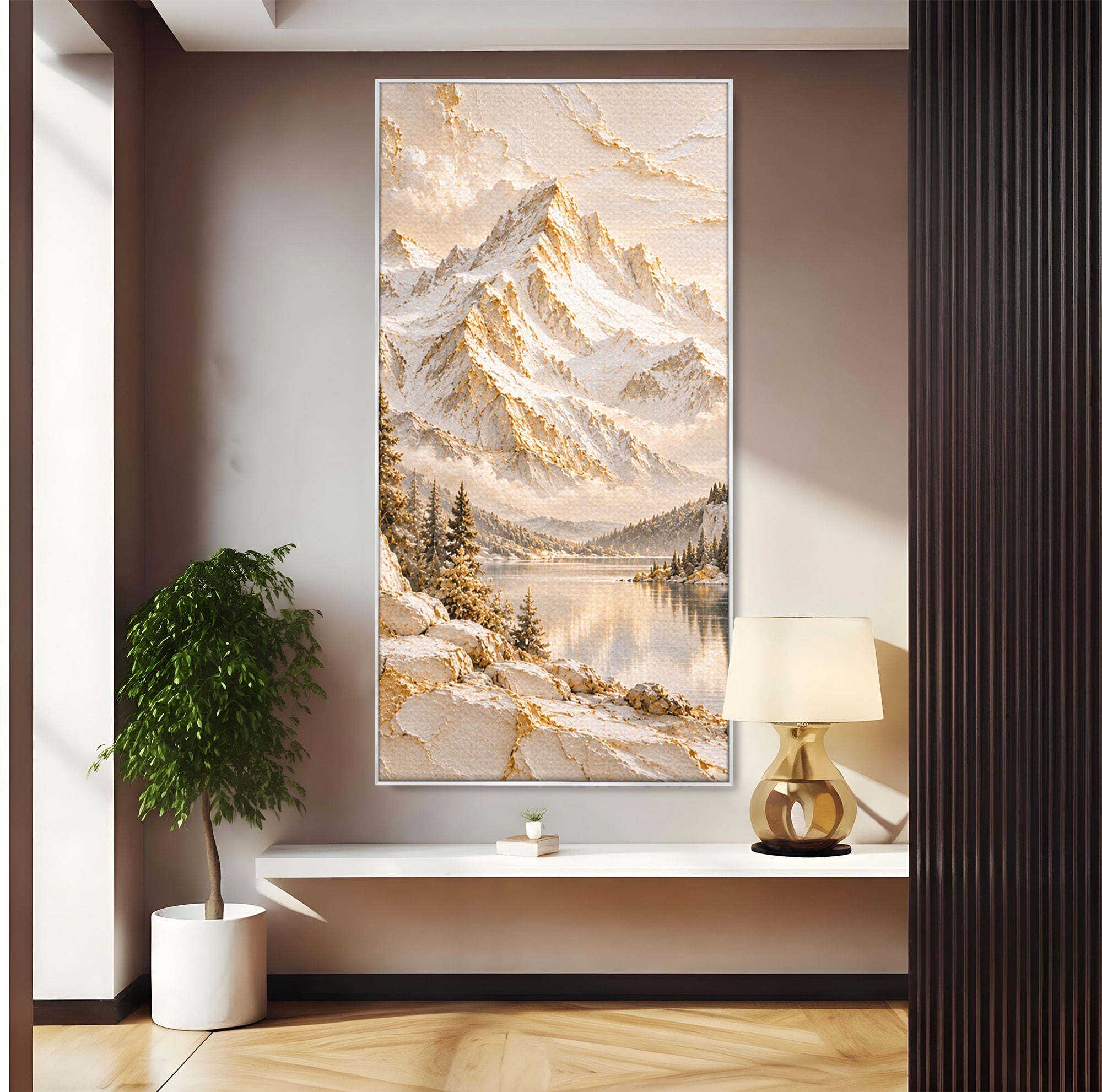 Tablou Canvas Premium LuxCanva® PI1419, Munti Inzapeziti, Vacanta, Peisaj, Iarna, Lacul, Natura, Culori Vibrante, Living, Dormitor
